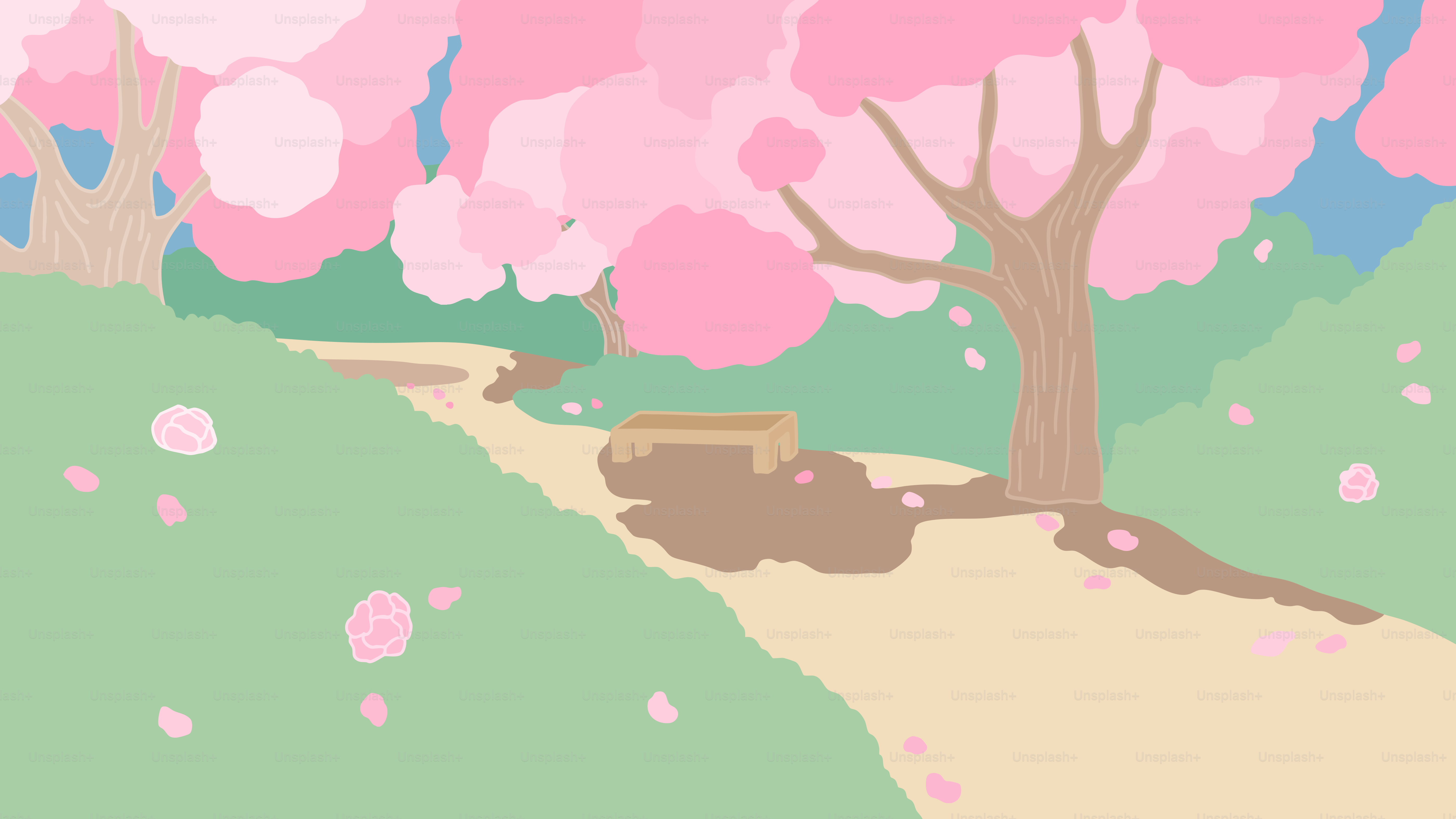 Una pintura de un camino que conduce a un árbol