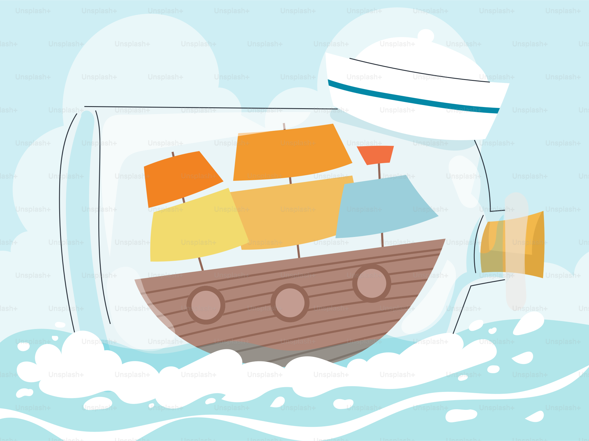 A ship in a bottle floating in the ocean