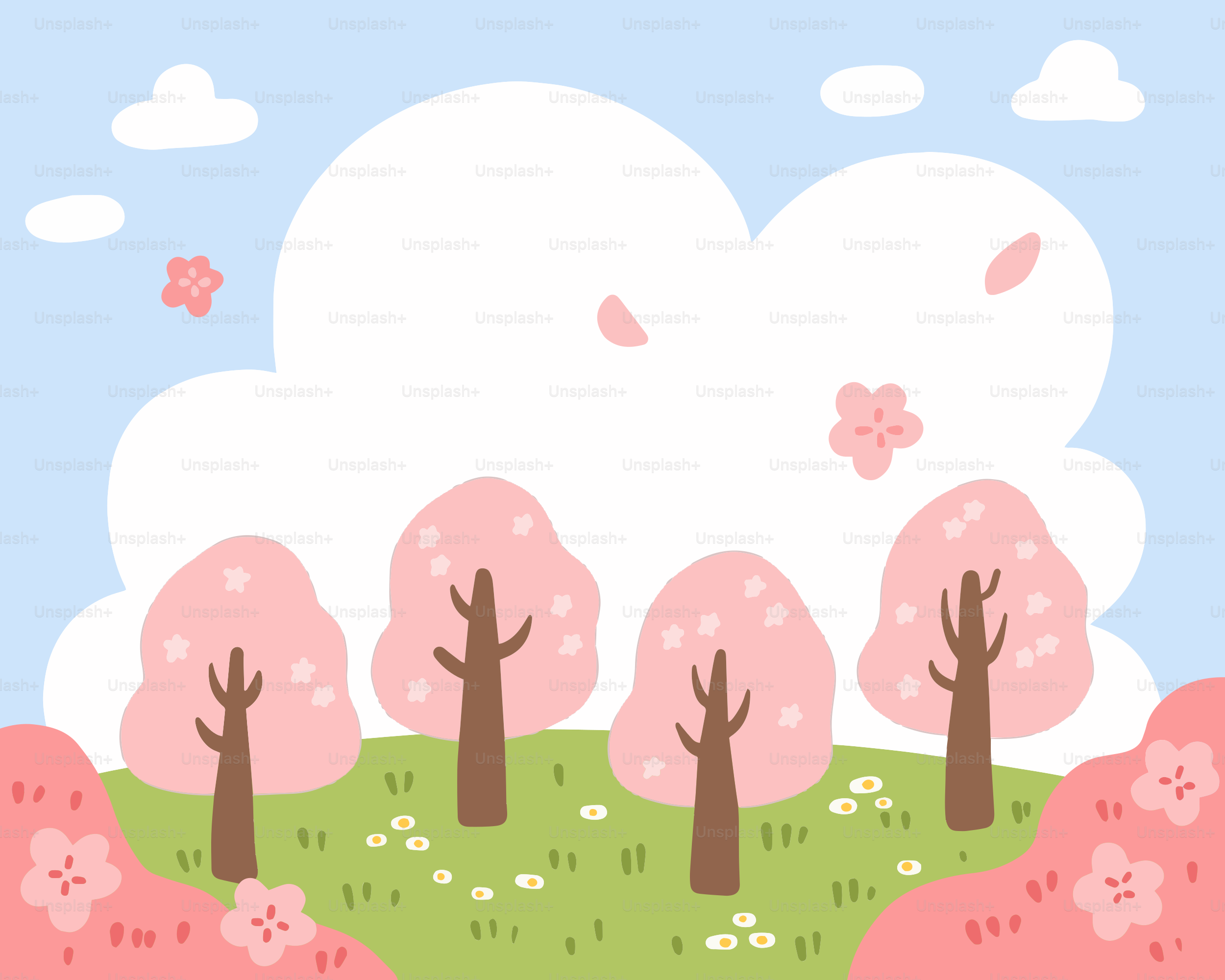 A field with trees and clouds in the background