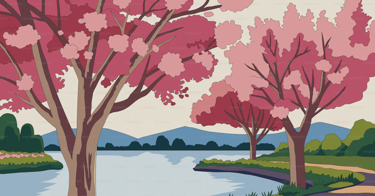 Path Lake Vector A painting of a path leading to a lake vector – Flowers Image on Unsplash