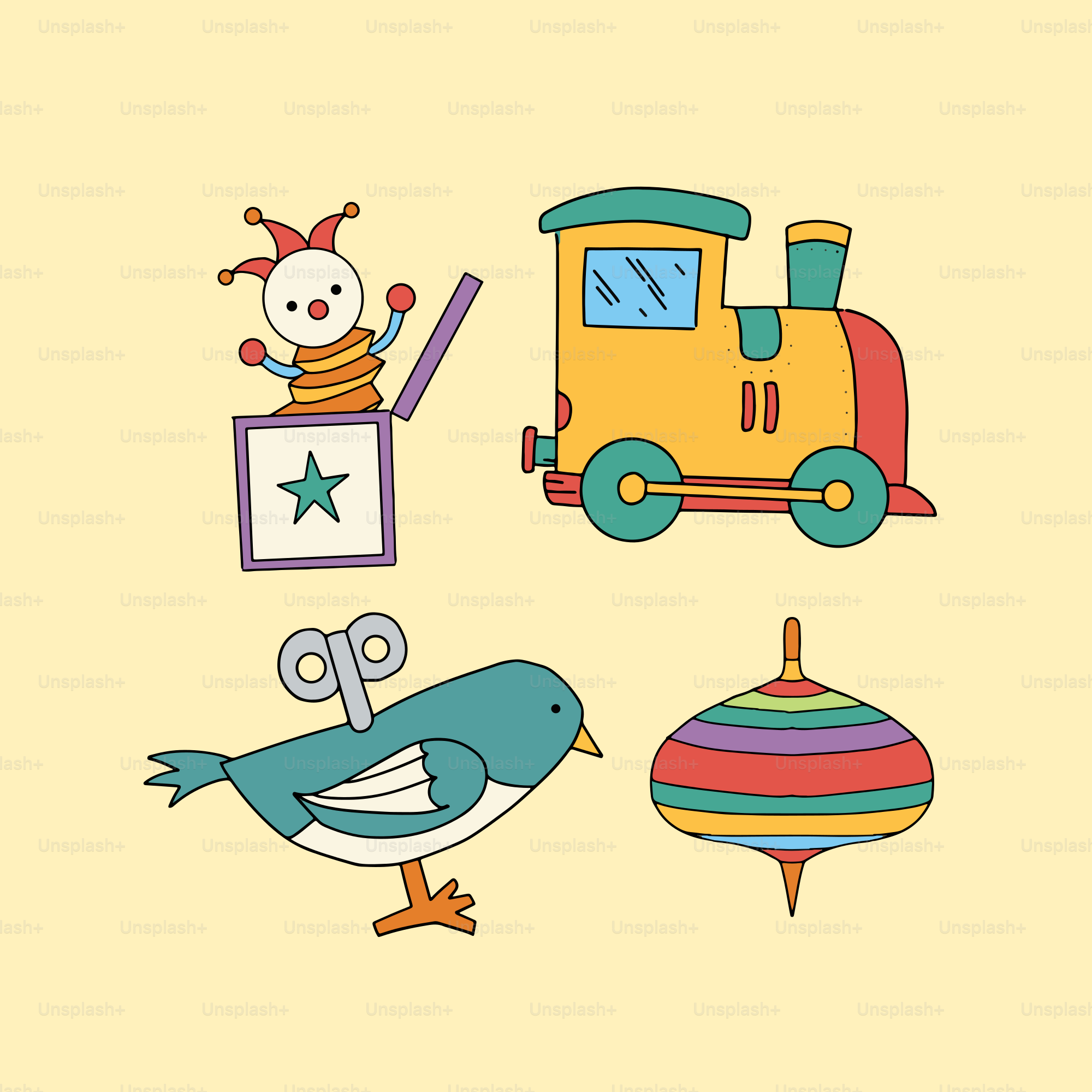 A card with a train, a bird, and a bird on it