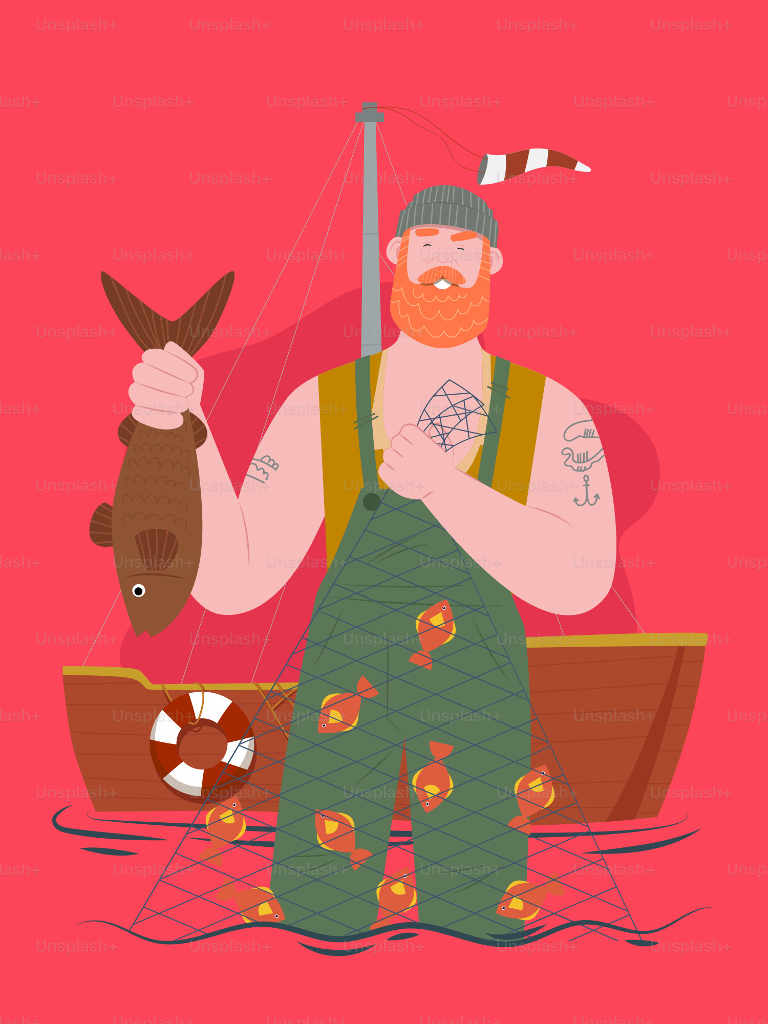 A man with a beard holding a fish