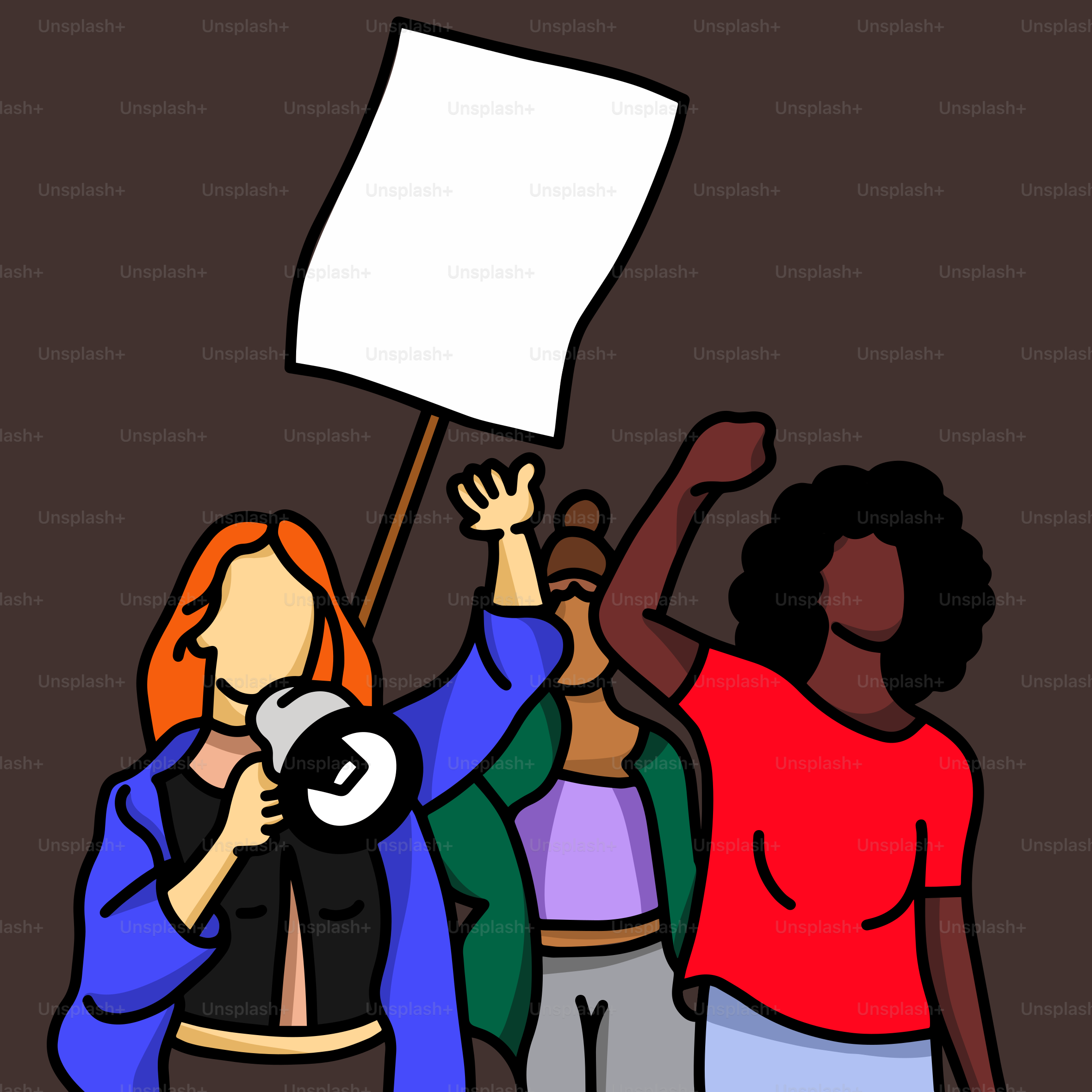A group of people holding up a white sign