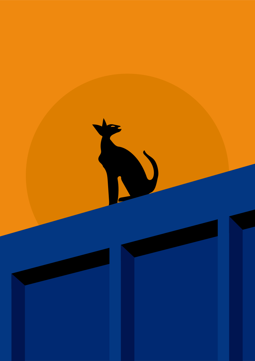 A cat is sitting on top of a building