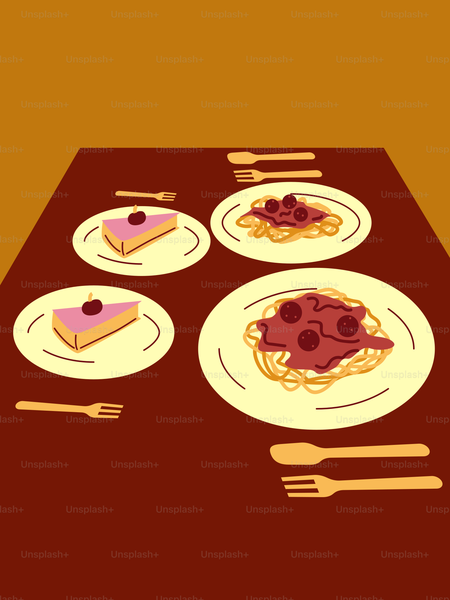 Ein Tisch mit Tellern voller Essen und Besteck