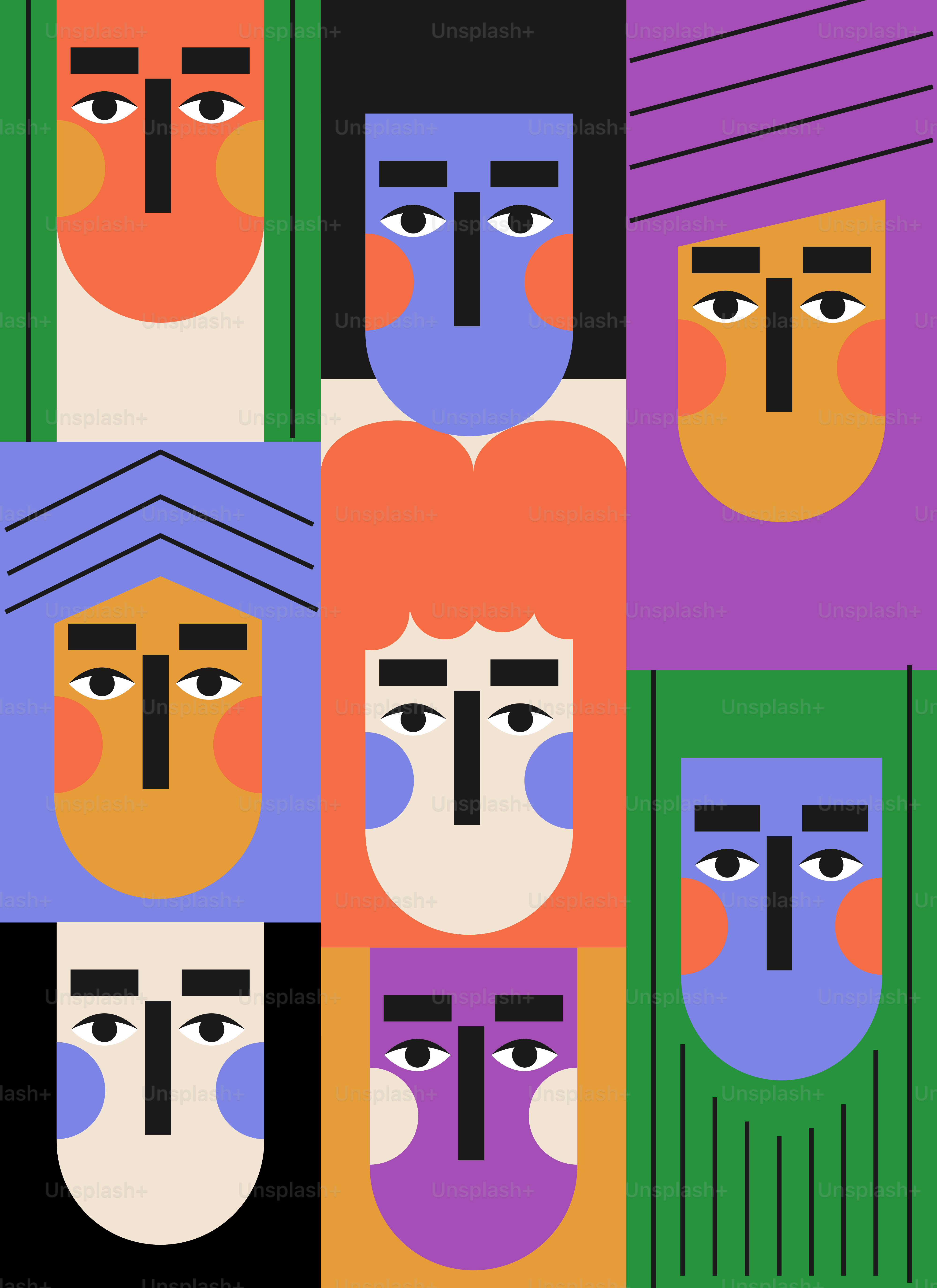 A group of people with different colored faces