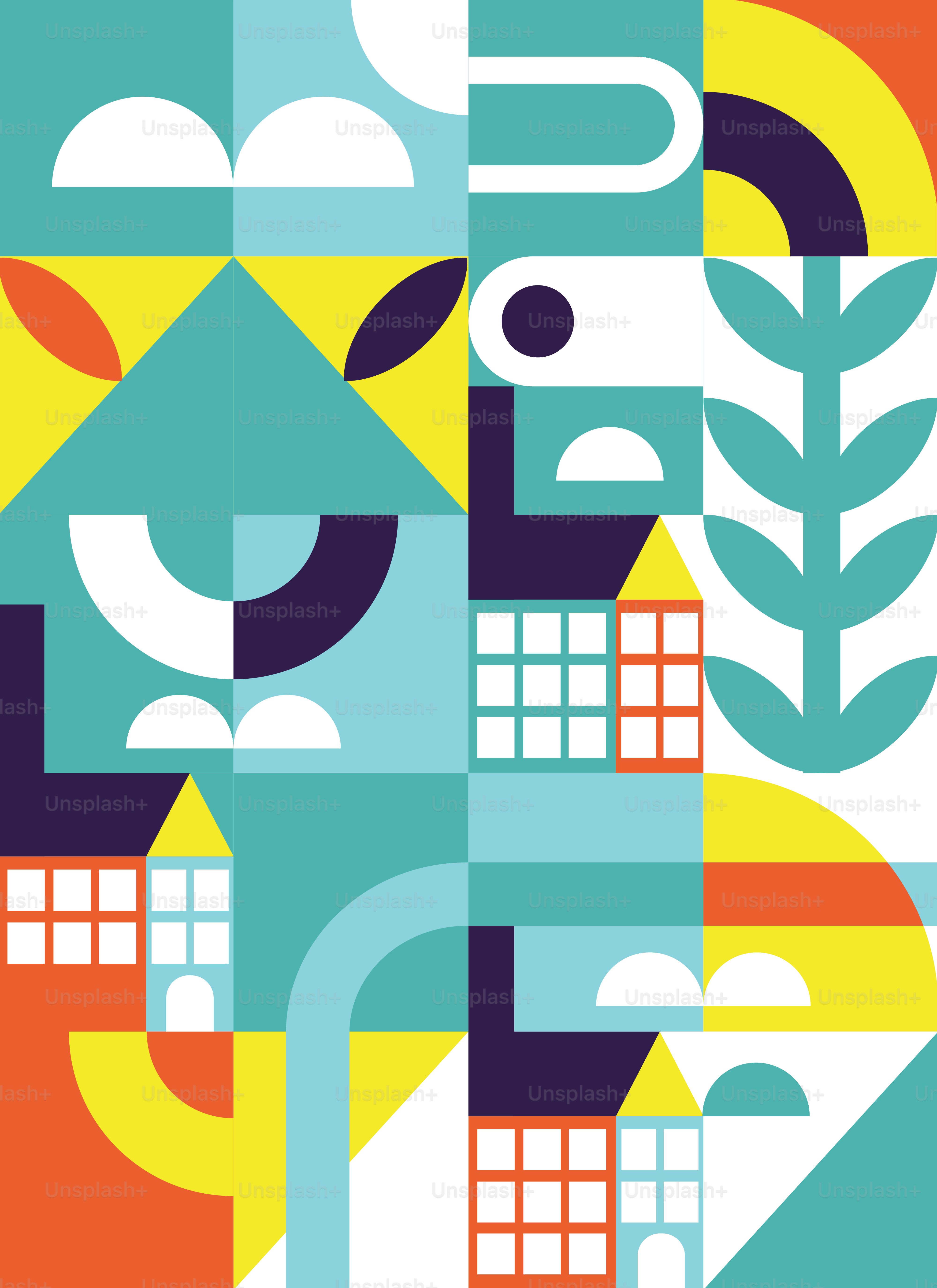 A poster with a house and trees on it