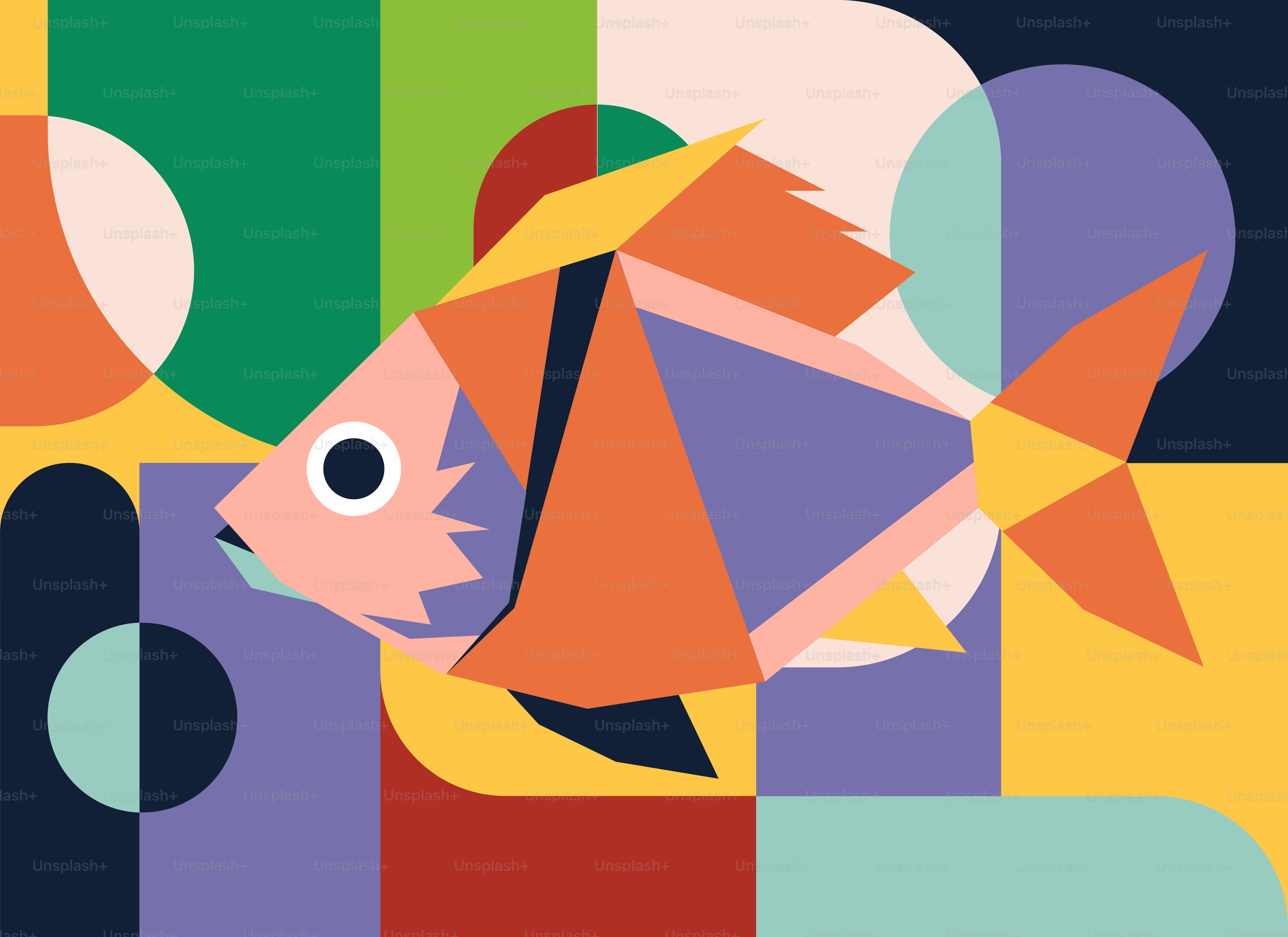 A painting of a fish on a colorful background