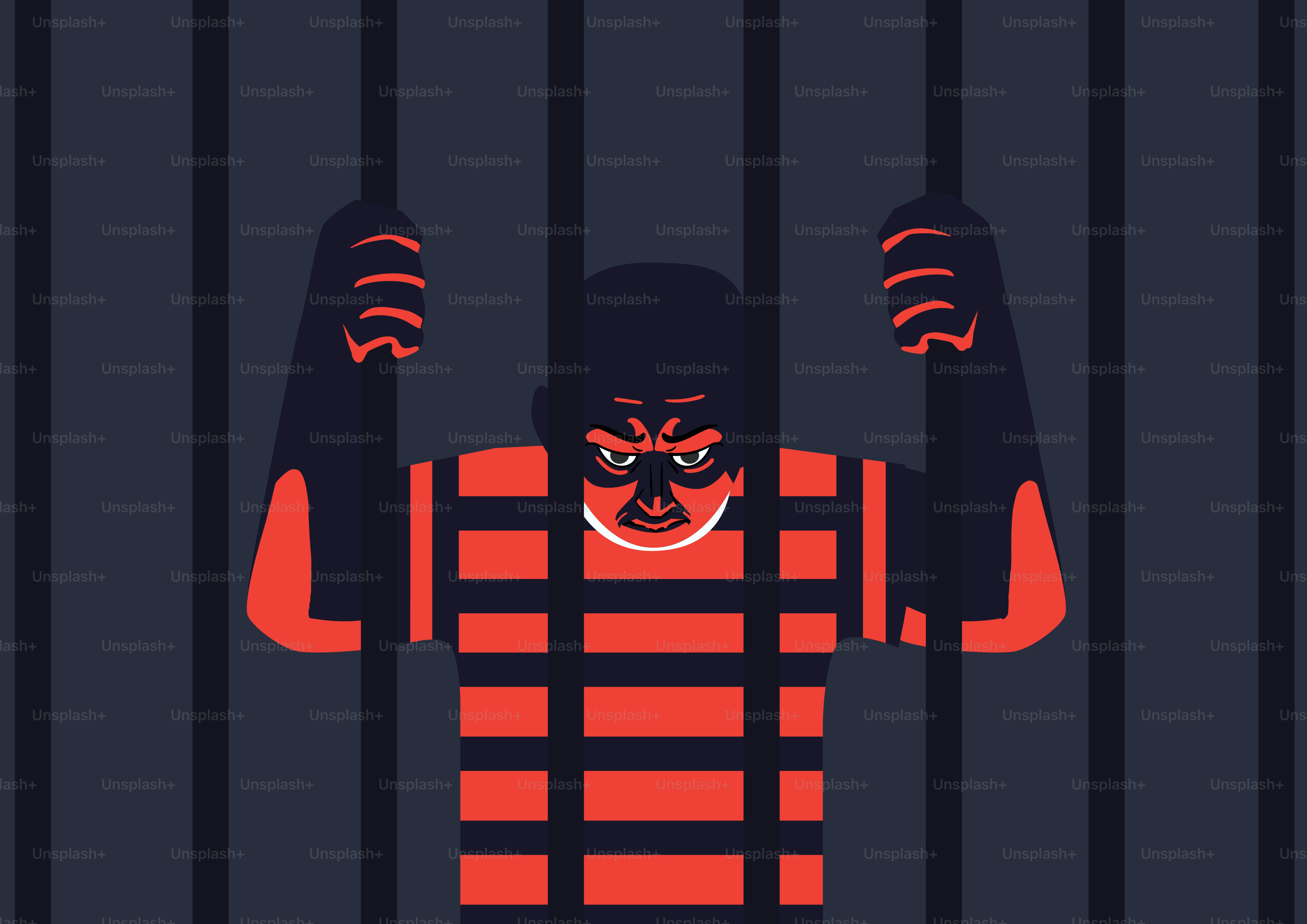 刑務所の独房で腰に手を当てた男性のベクター – Unsplashの図の画像