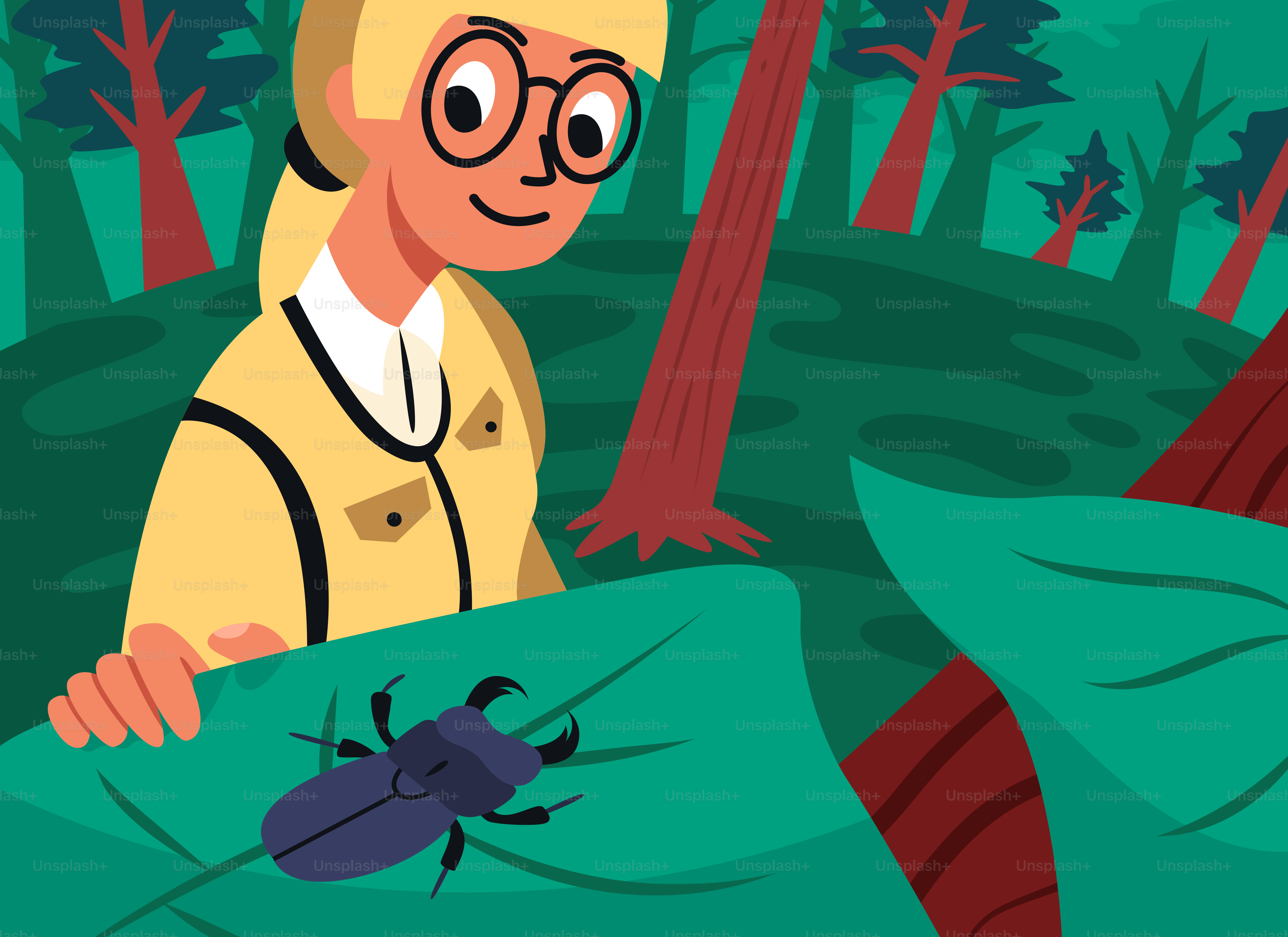 Un hombre sosteniendo un insecto en un bosque