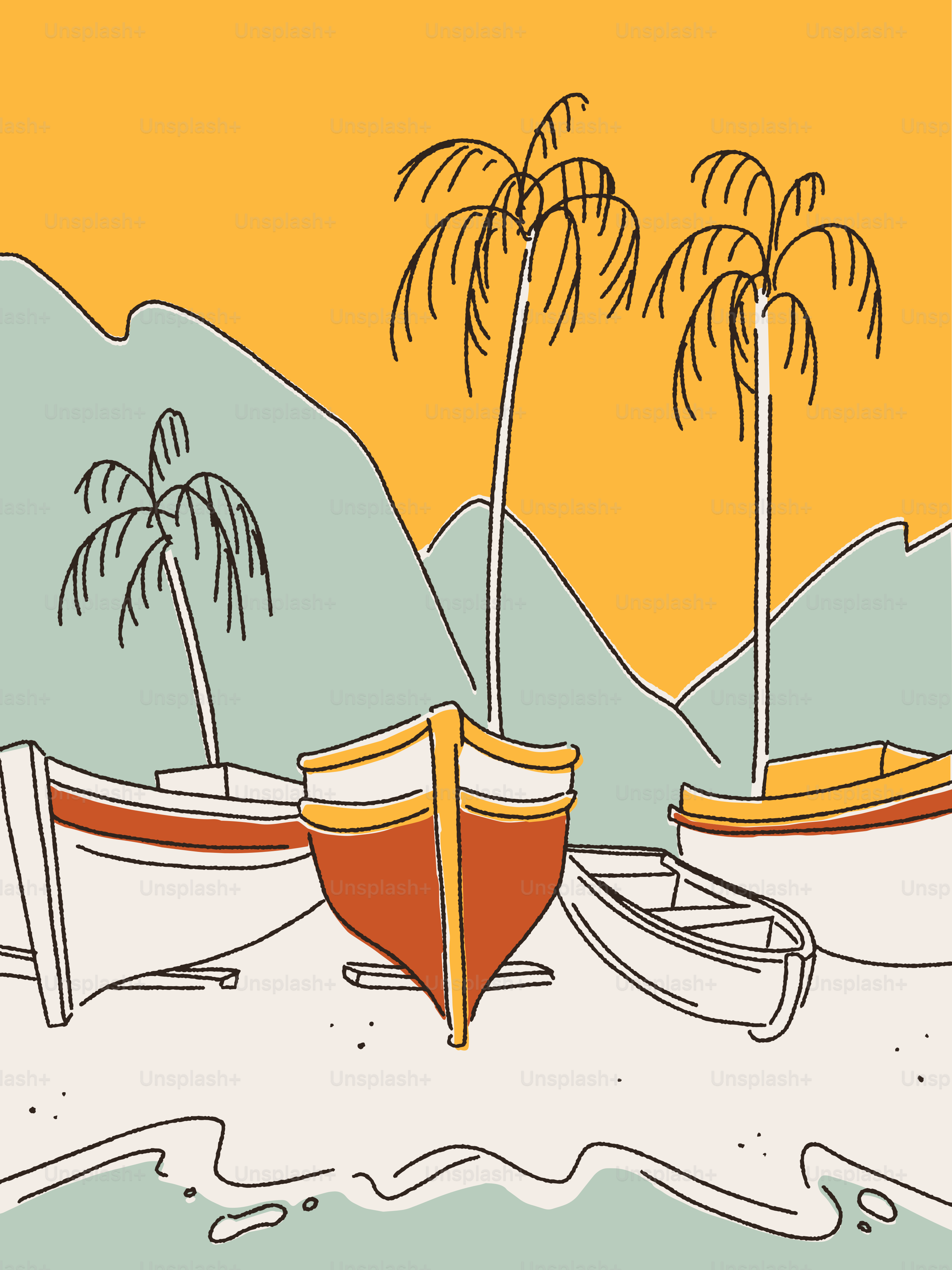 A drawing of two boats in the water