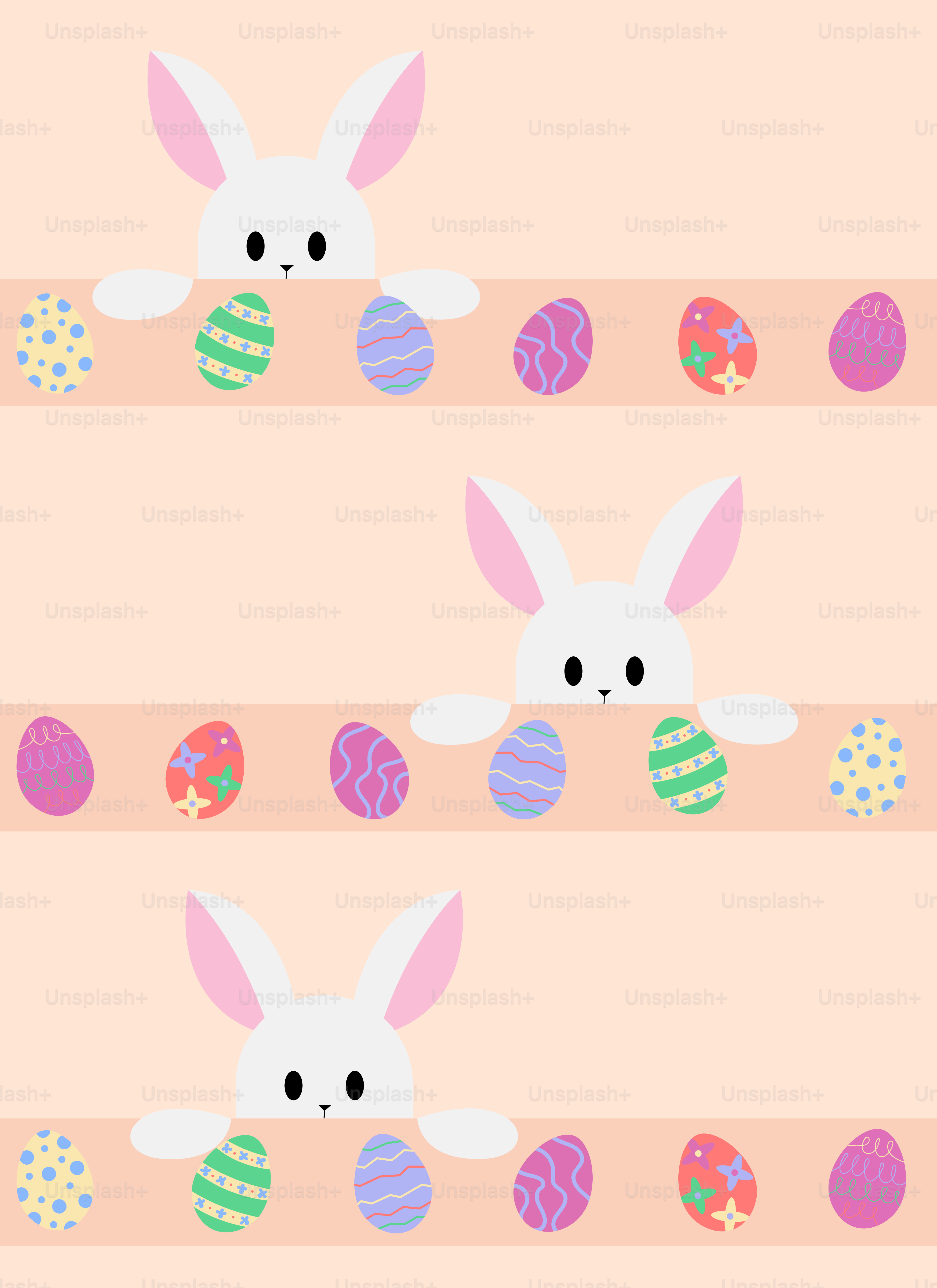 Un mur rose avec un lapin et des œufs dessus