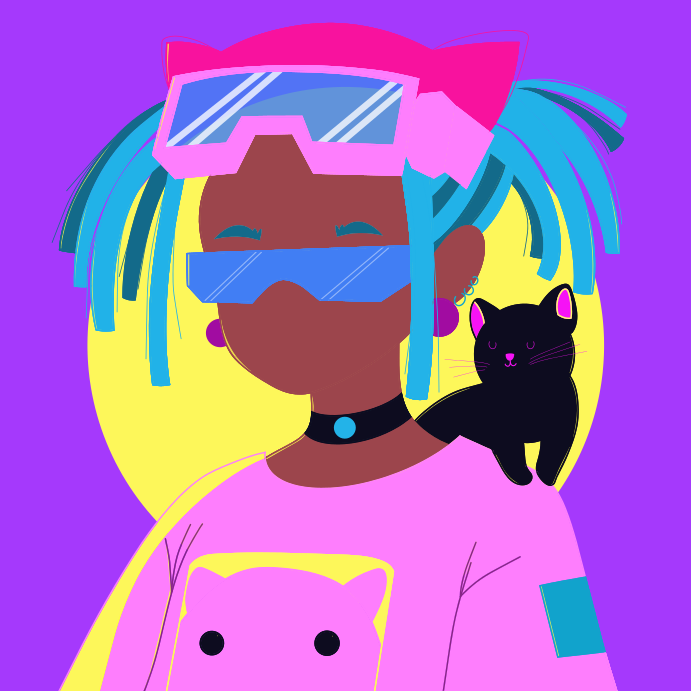 Seorang wanita dengan kucing di pundaknya