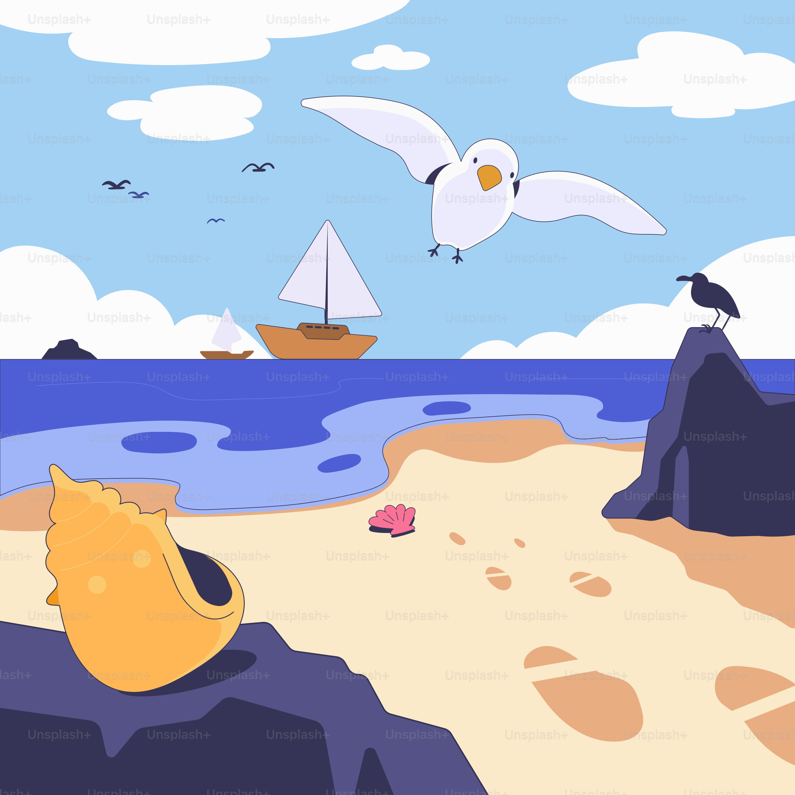 A bird flying over a beach next to a body of water