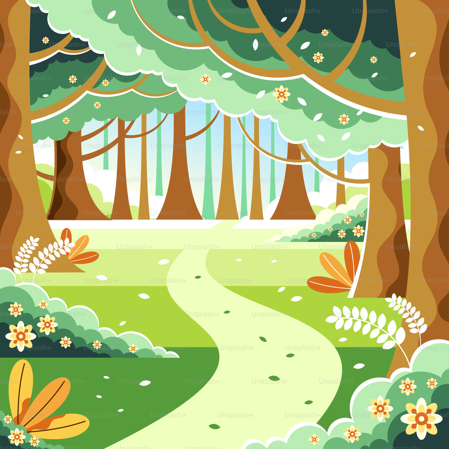 숲을 가로지르는 길을 그린 그림