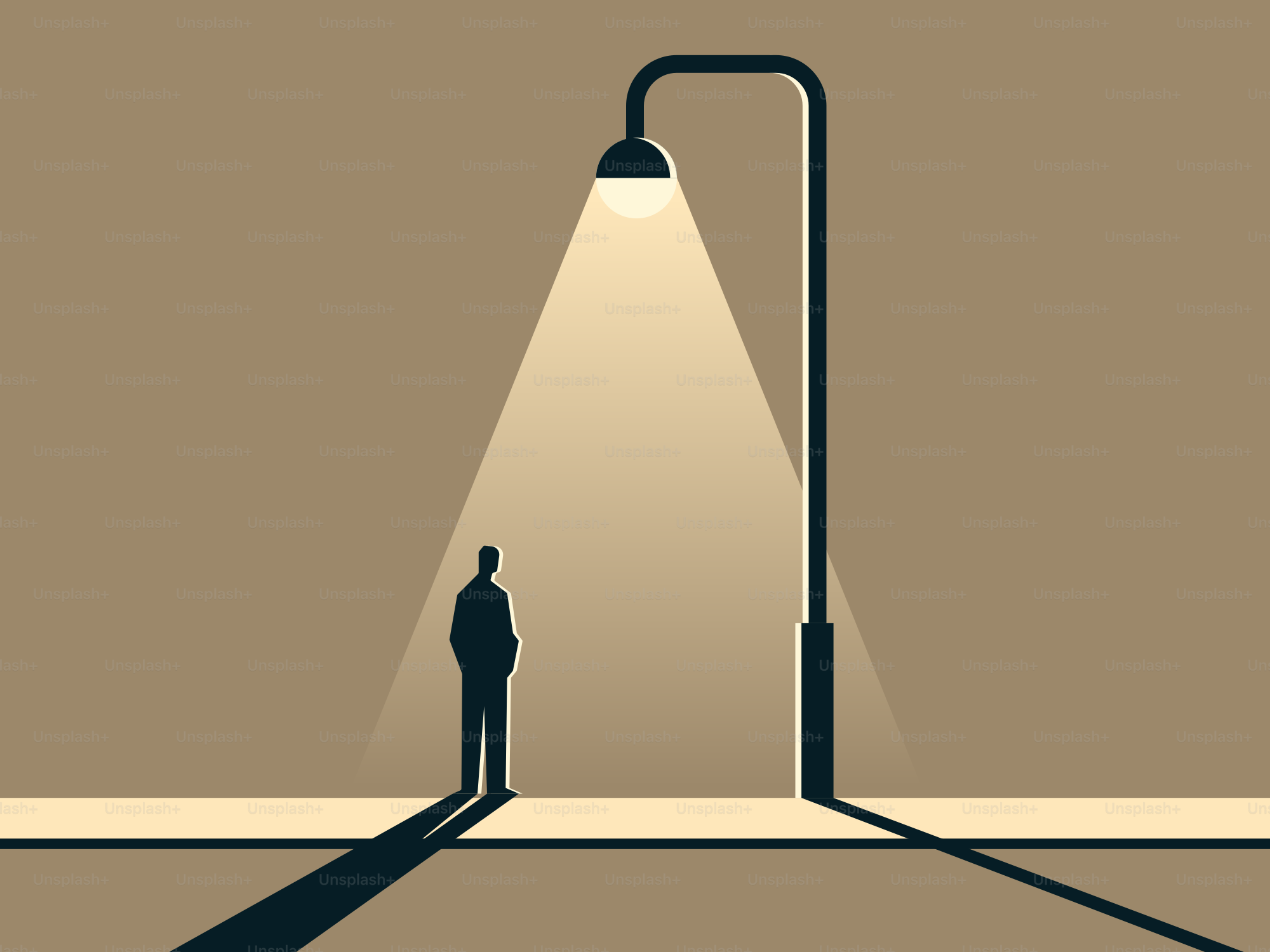 Um homem está parado em frente a uma lâmpada