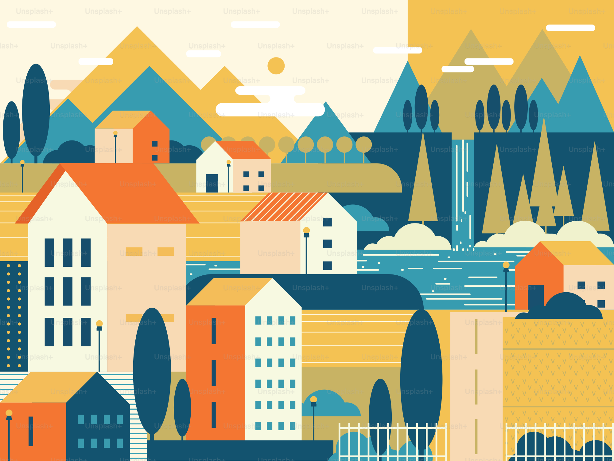 A picture of a city with mountains in the background