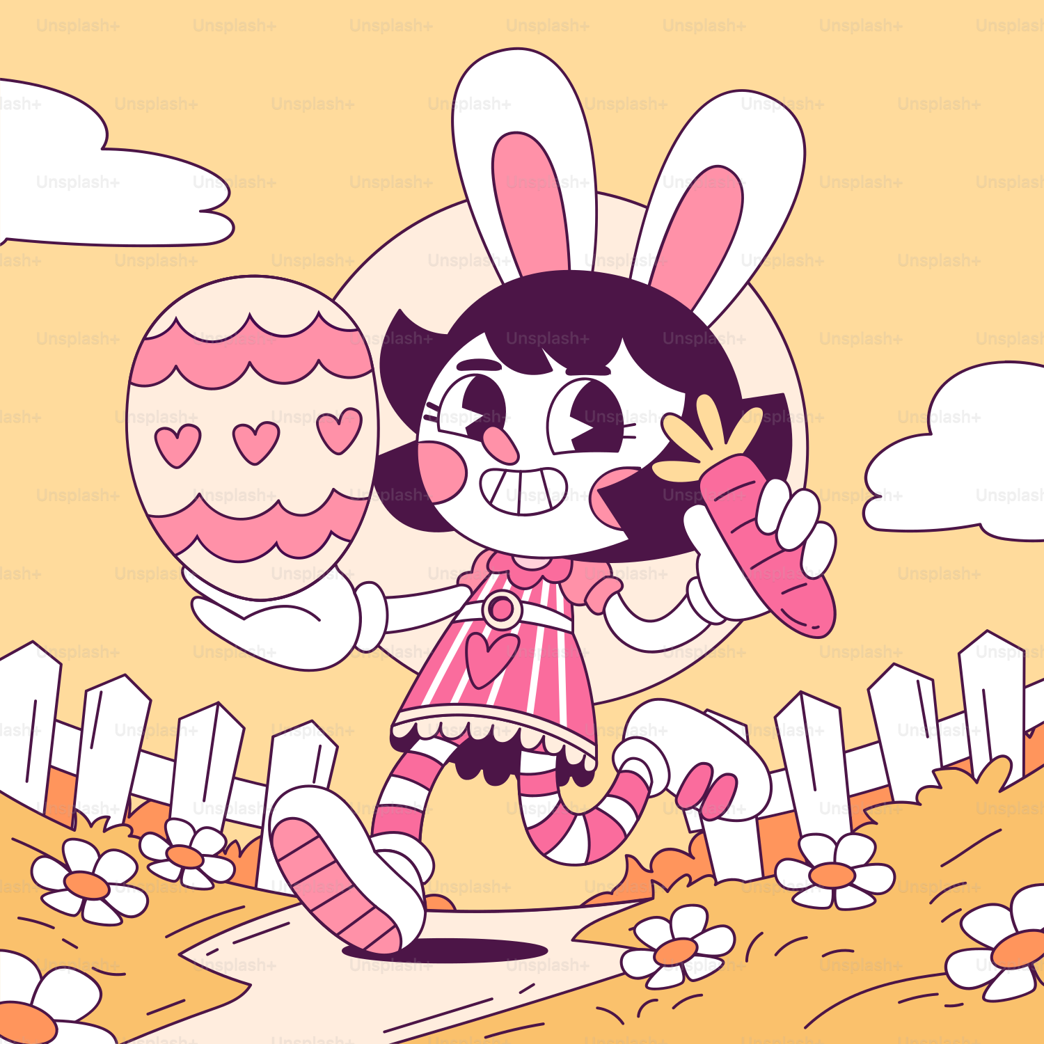 A cartoon of a girl holding an easter egg
