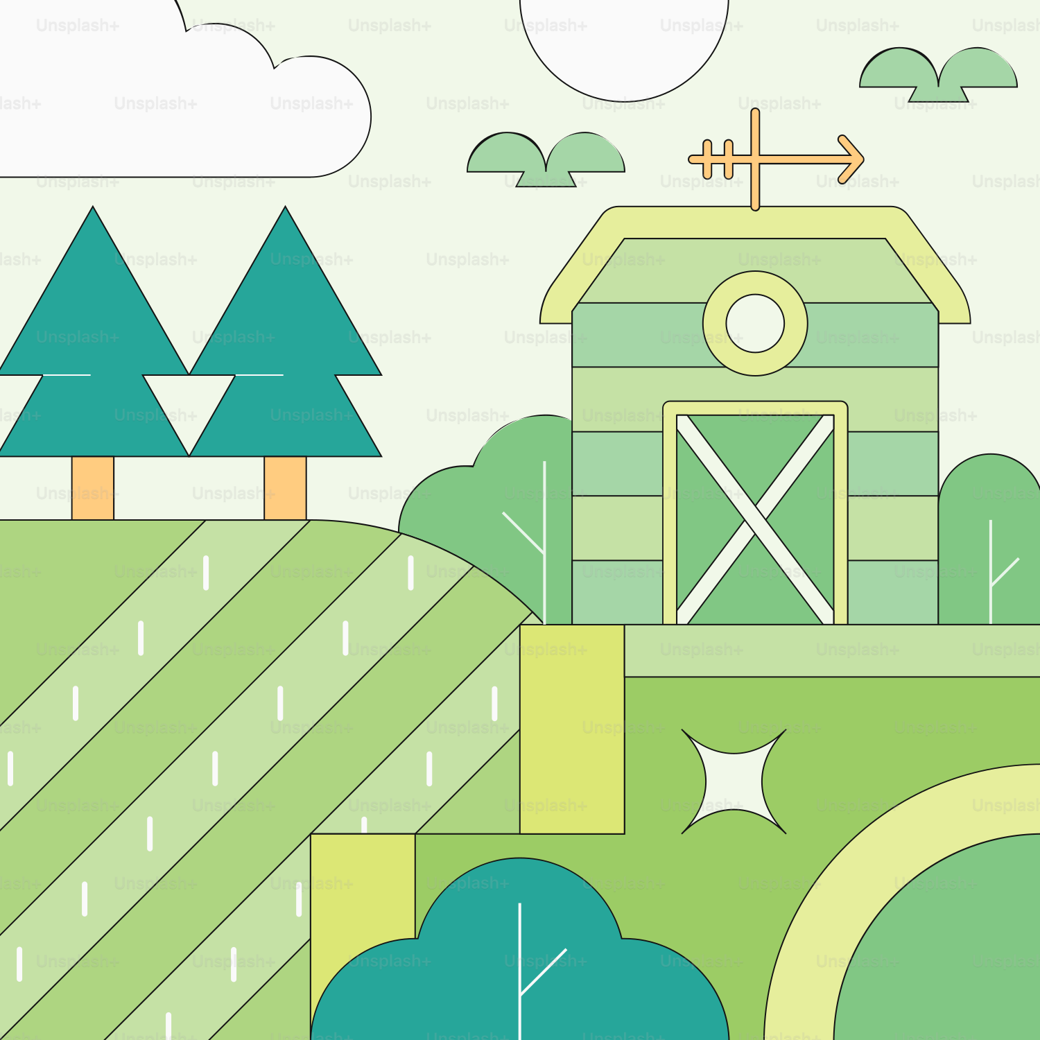 A landscape with a house and trees