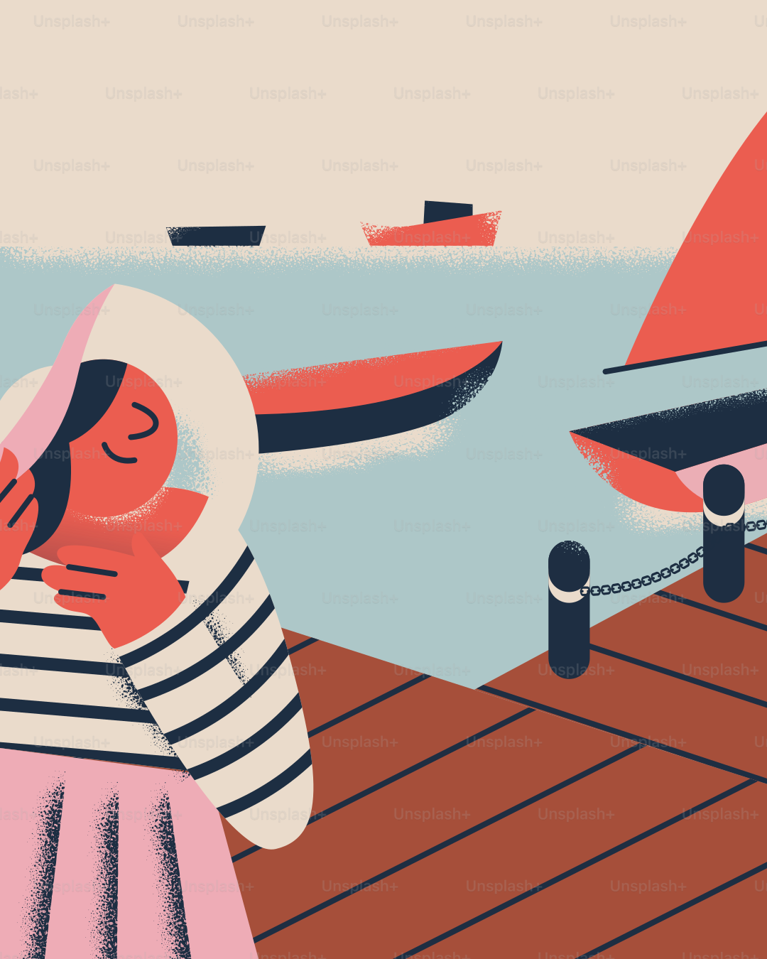 A woman standing on a dock talking on a cell phone