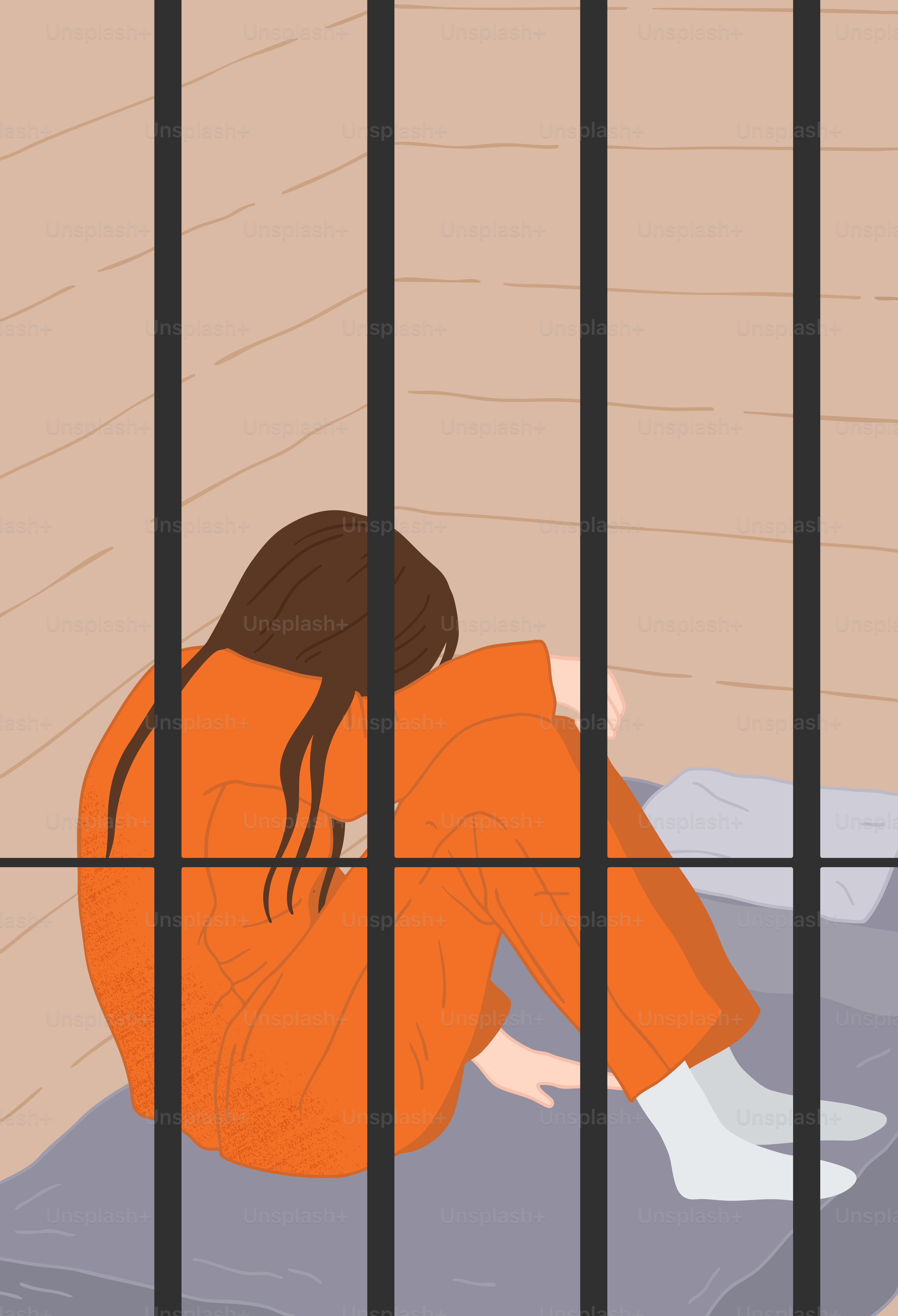 A woman sitting on a bed in a jail cell