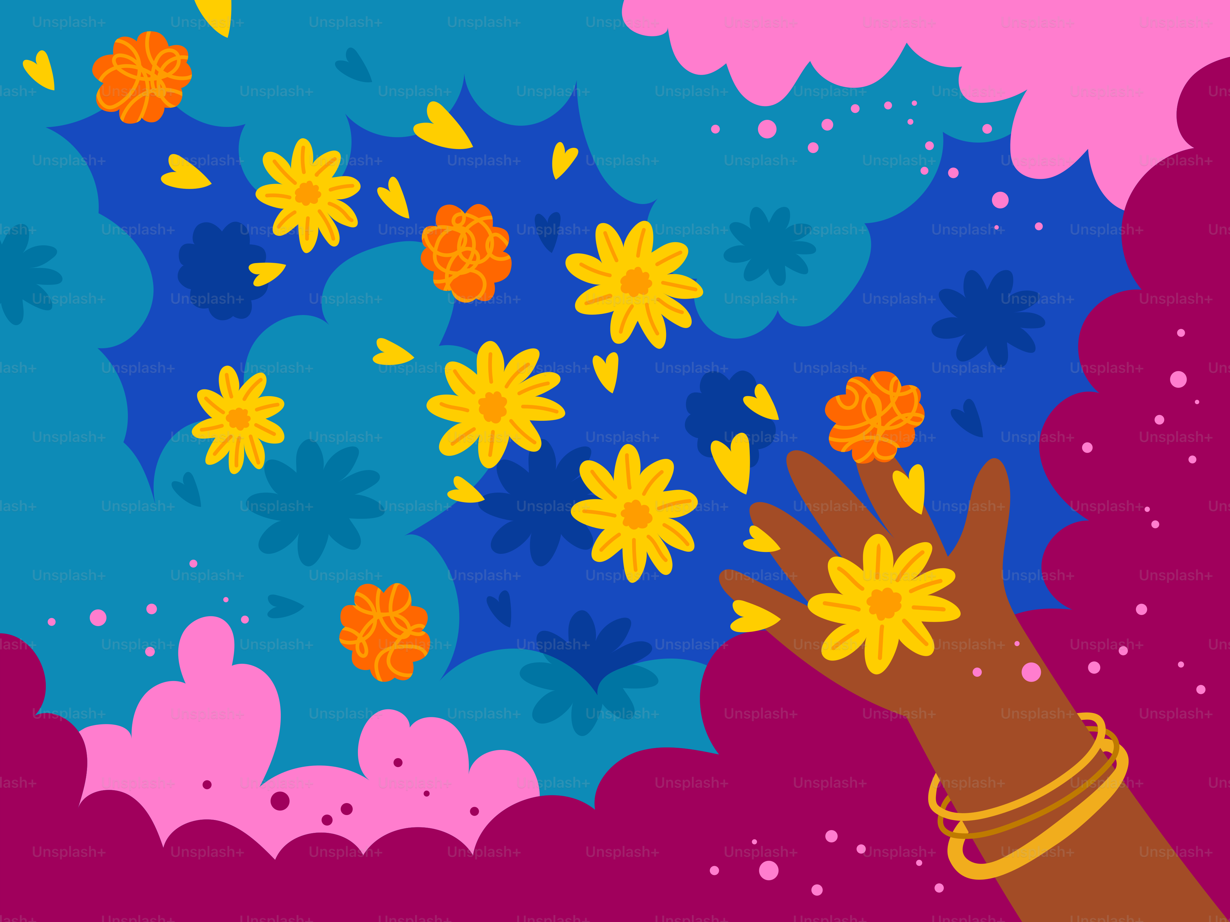 A woman's hand reaching for a flower