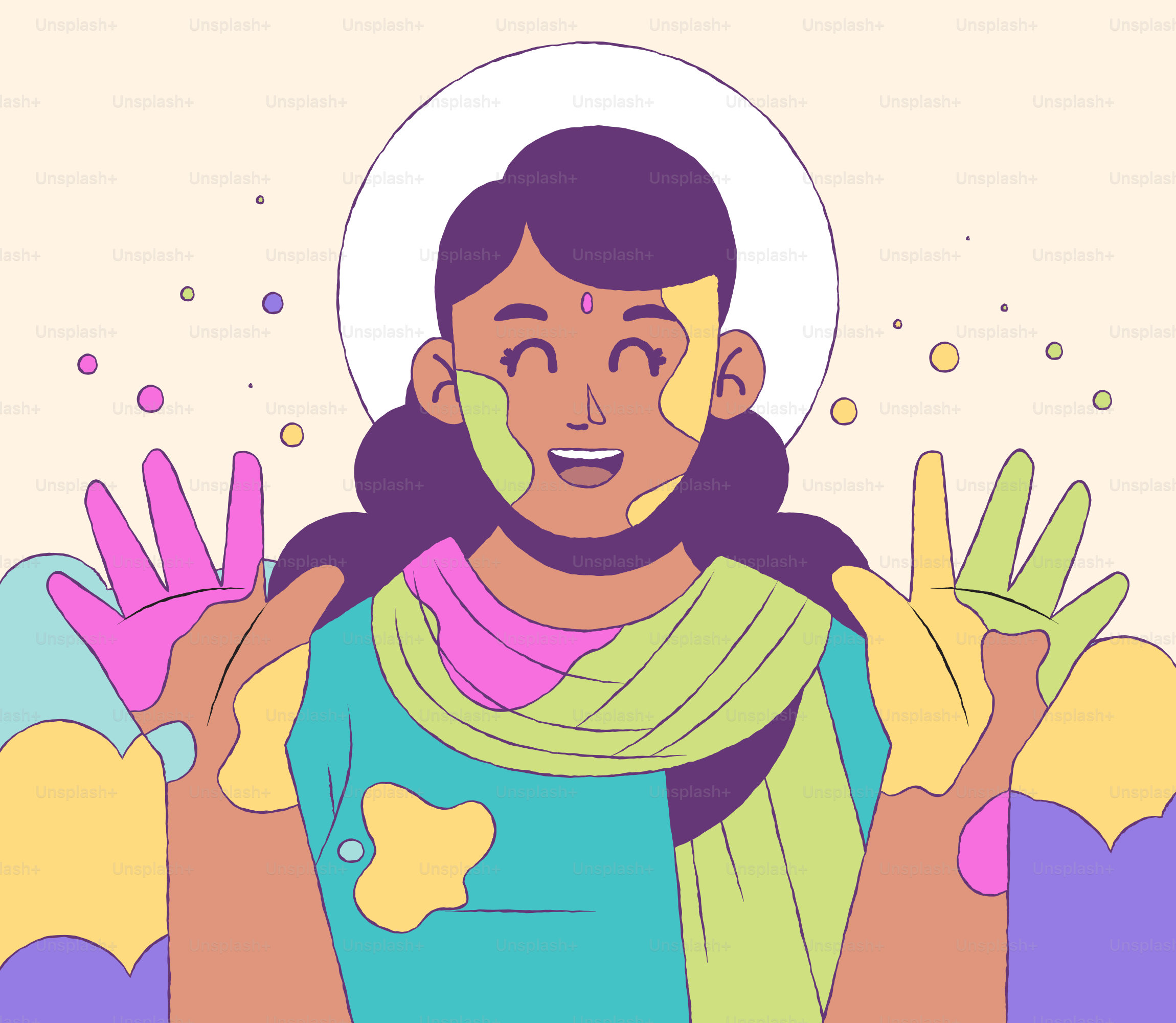 A woman with her hands up in the air