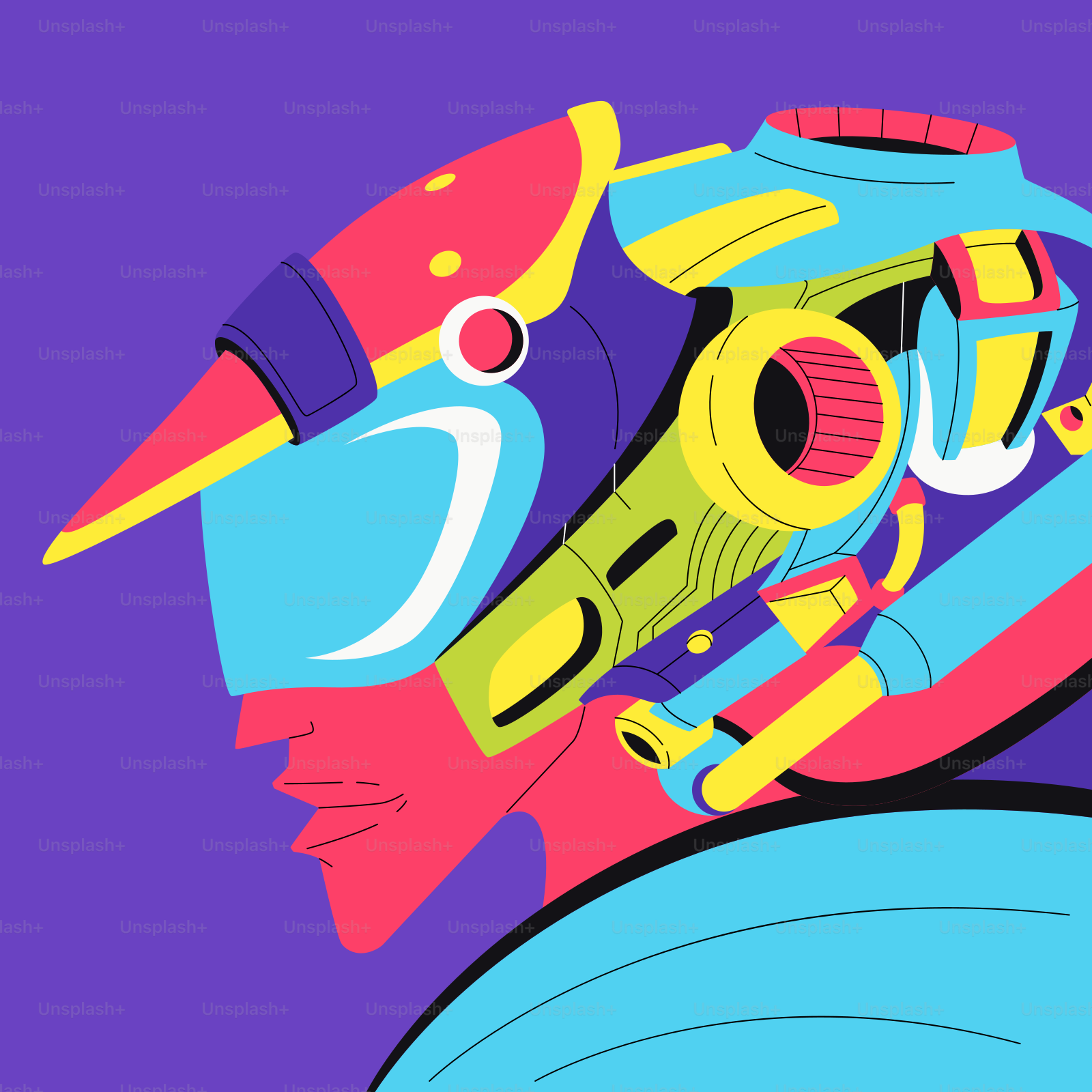 A man with a colorful helmet on his head