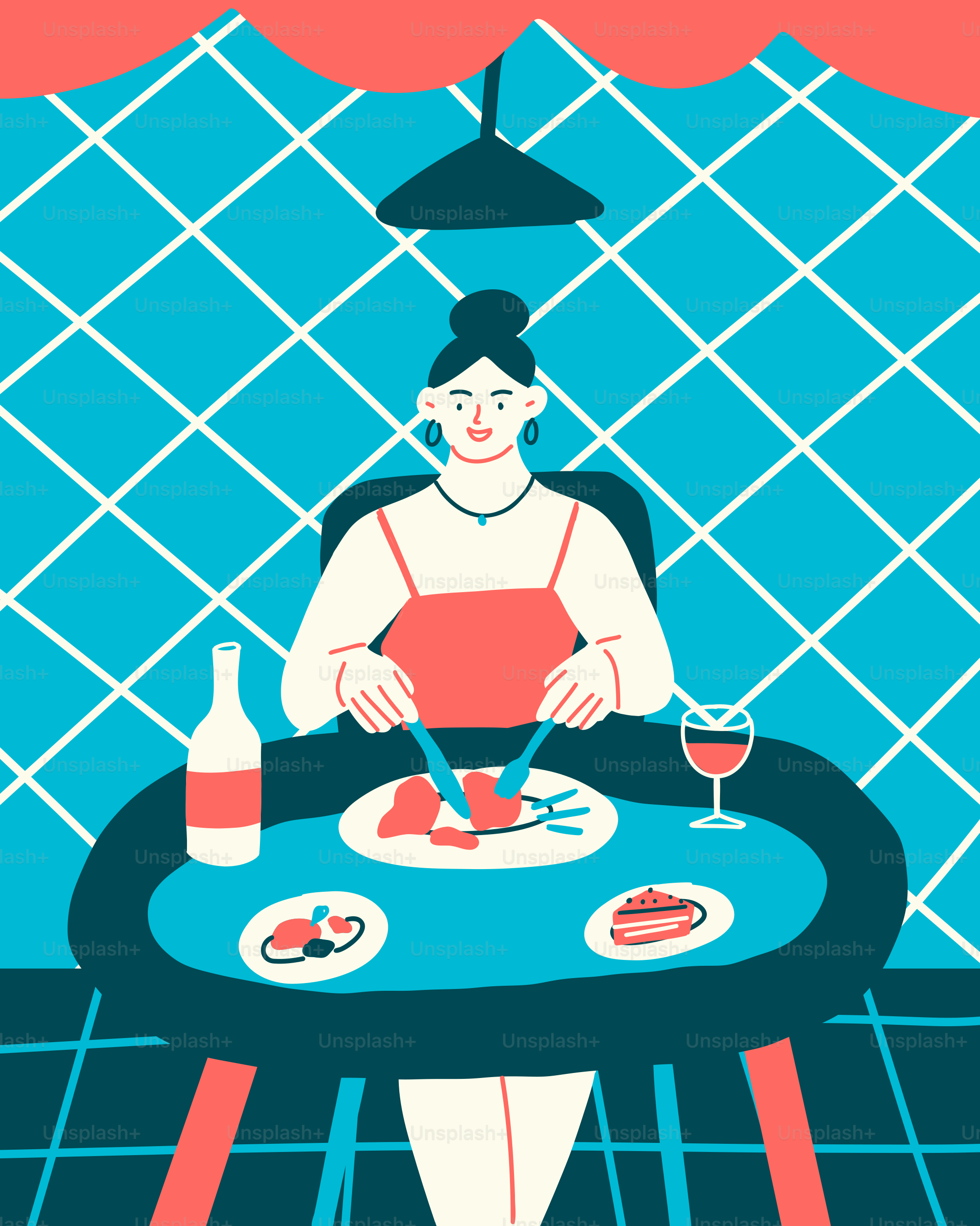 A woman sitting at a table with a plate of food