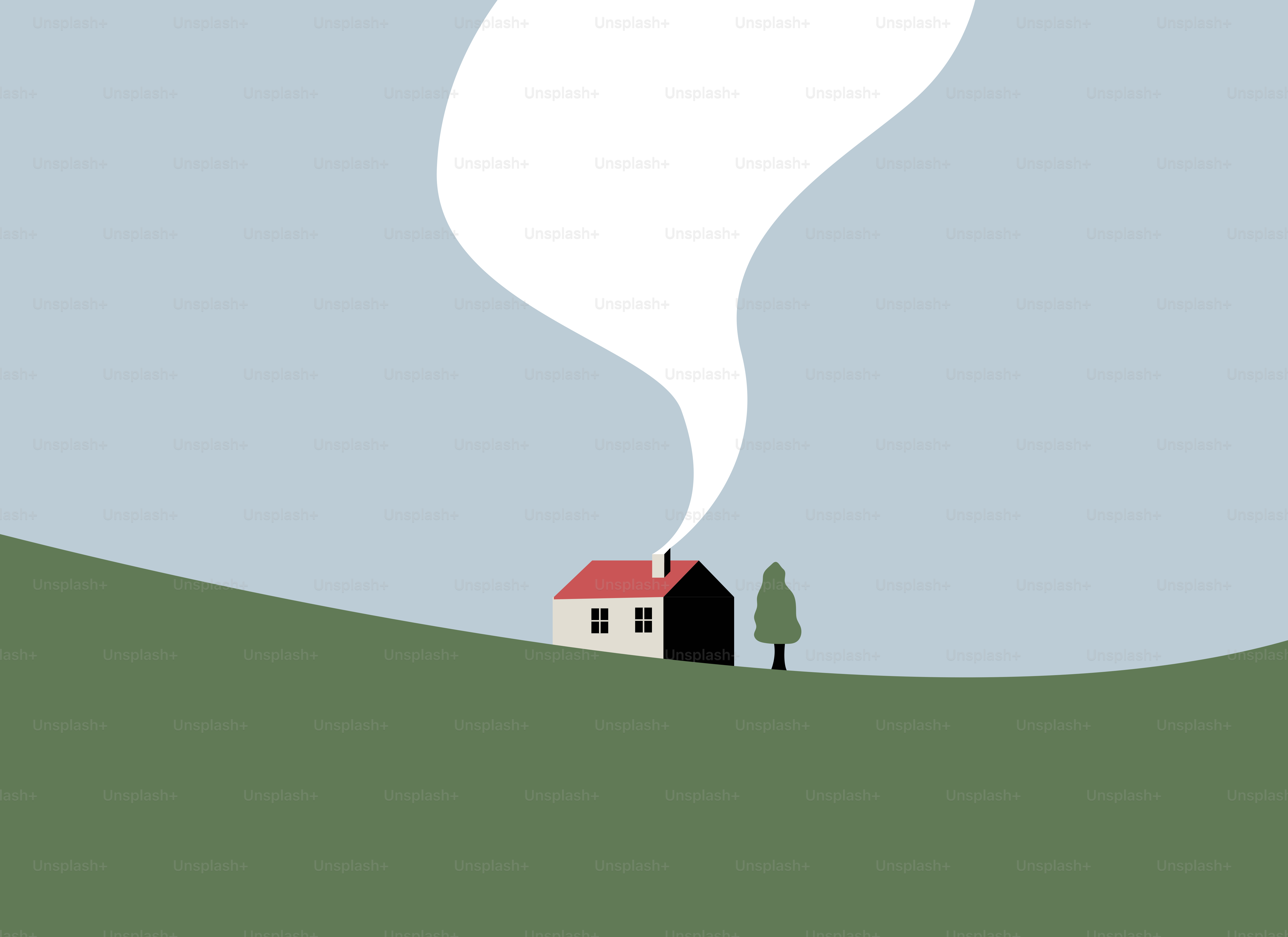 A house on a hill with smoke coming out of it