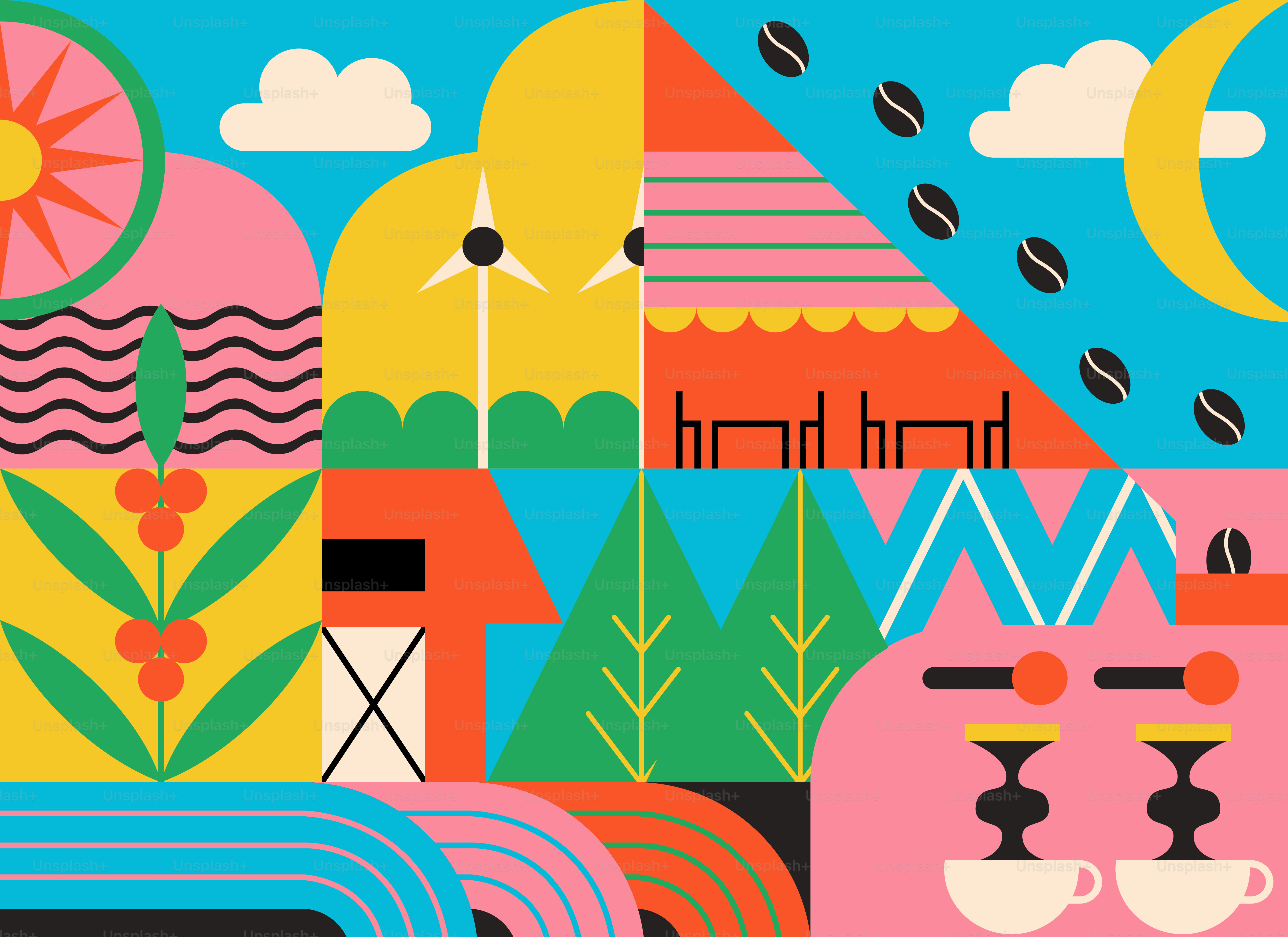 Una ilustración colorida de una ciudad con edificios y árboles