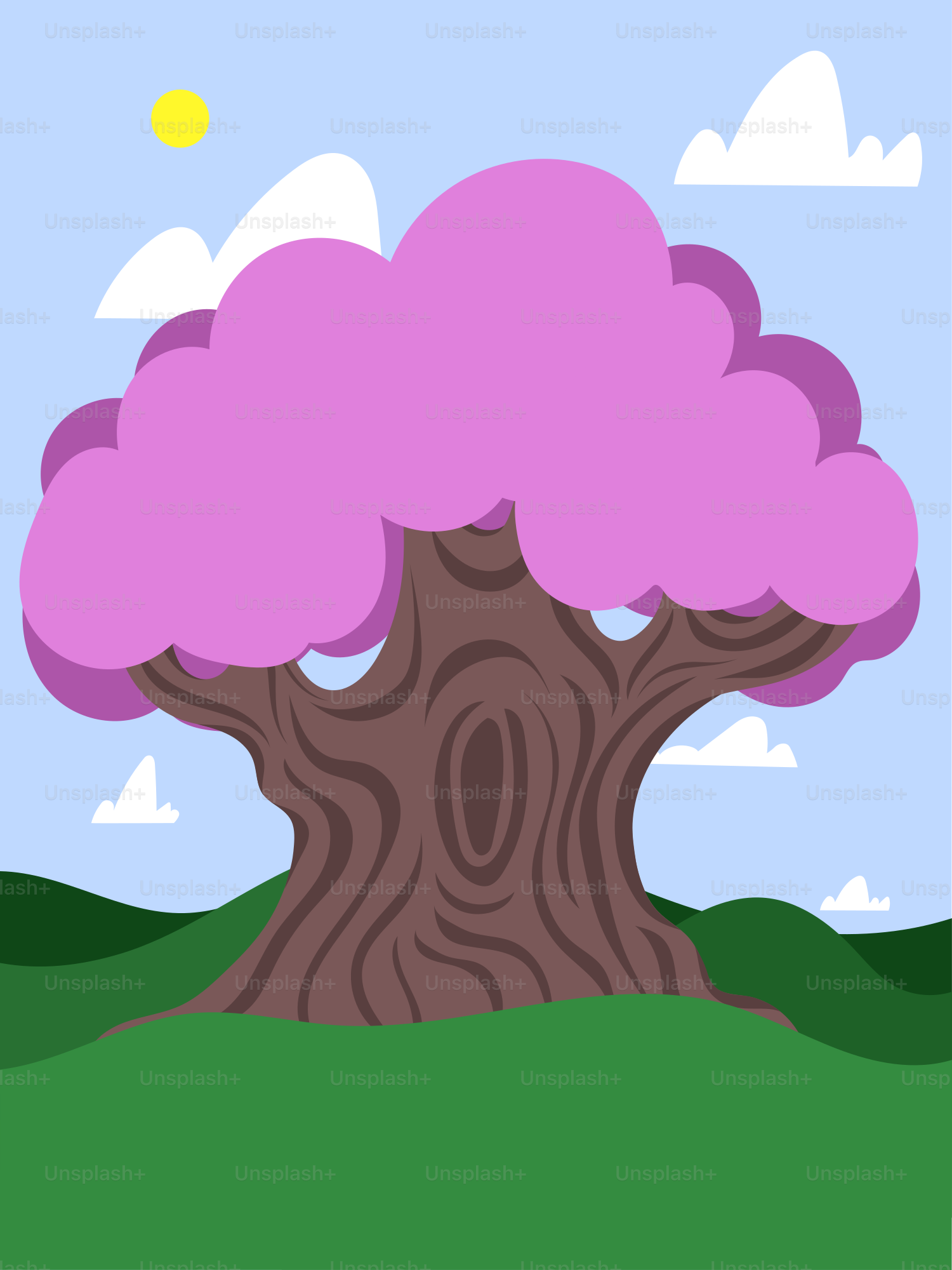 Un árbol con un tronco rosa en un campo verde vector – Imagen de Flores en  Unsplash, image size:3000x4000