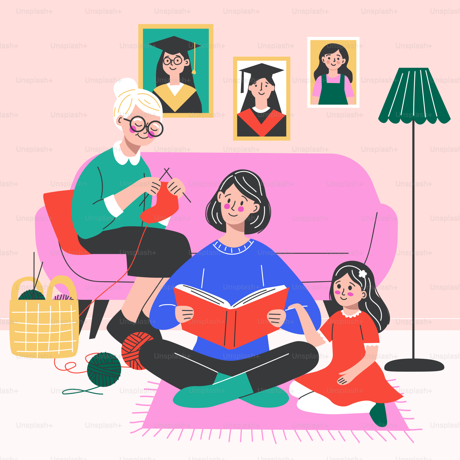 A woman sitting on a couch reading a book to a child