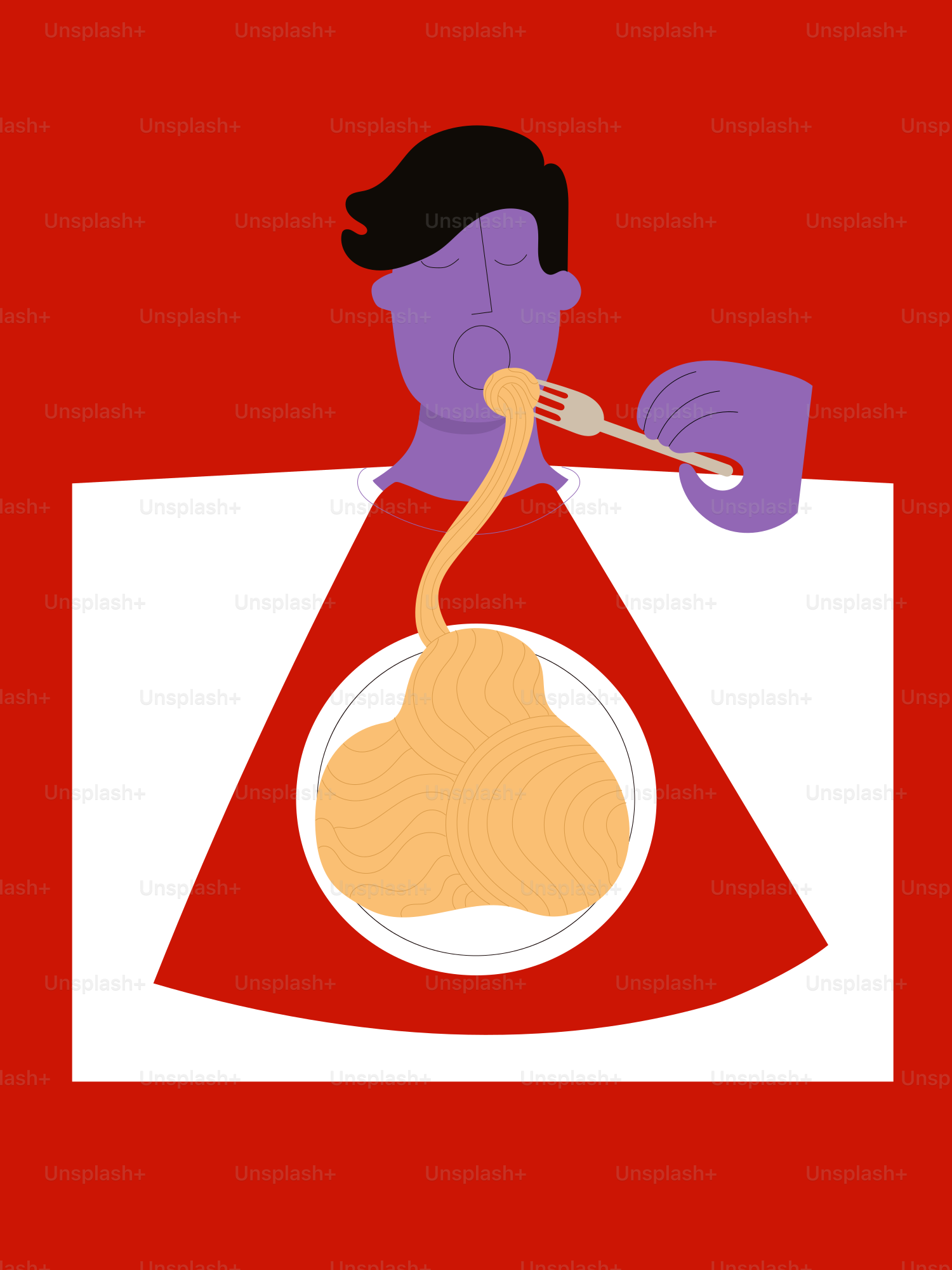 Seorang wanita duduk di meja dengan sepiring makanan