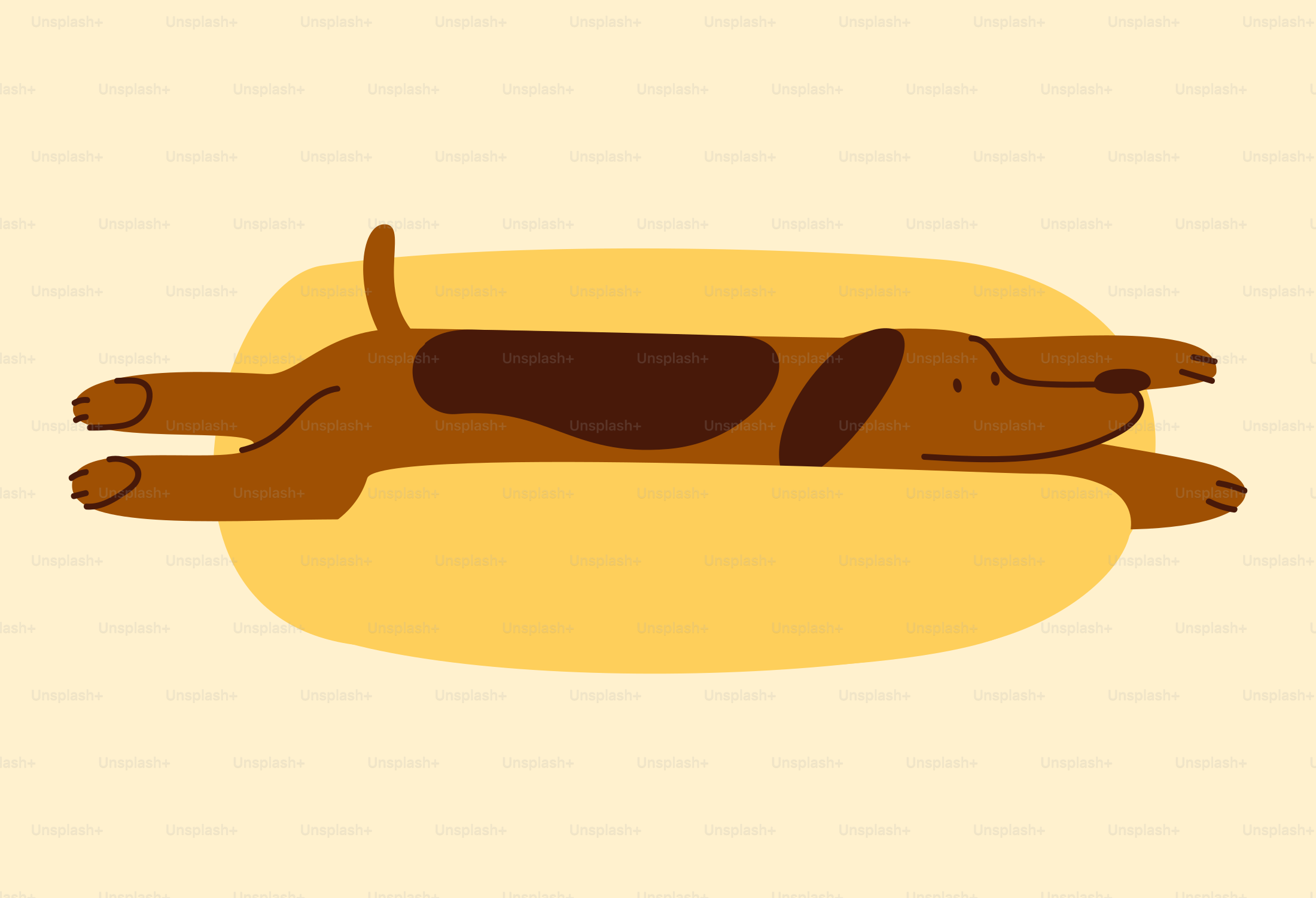 Um cachorro marrom deitado em cima de um chão amarelo