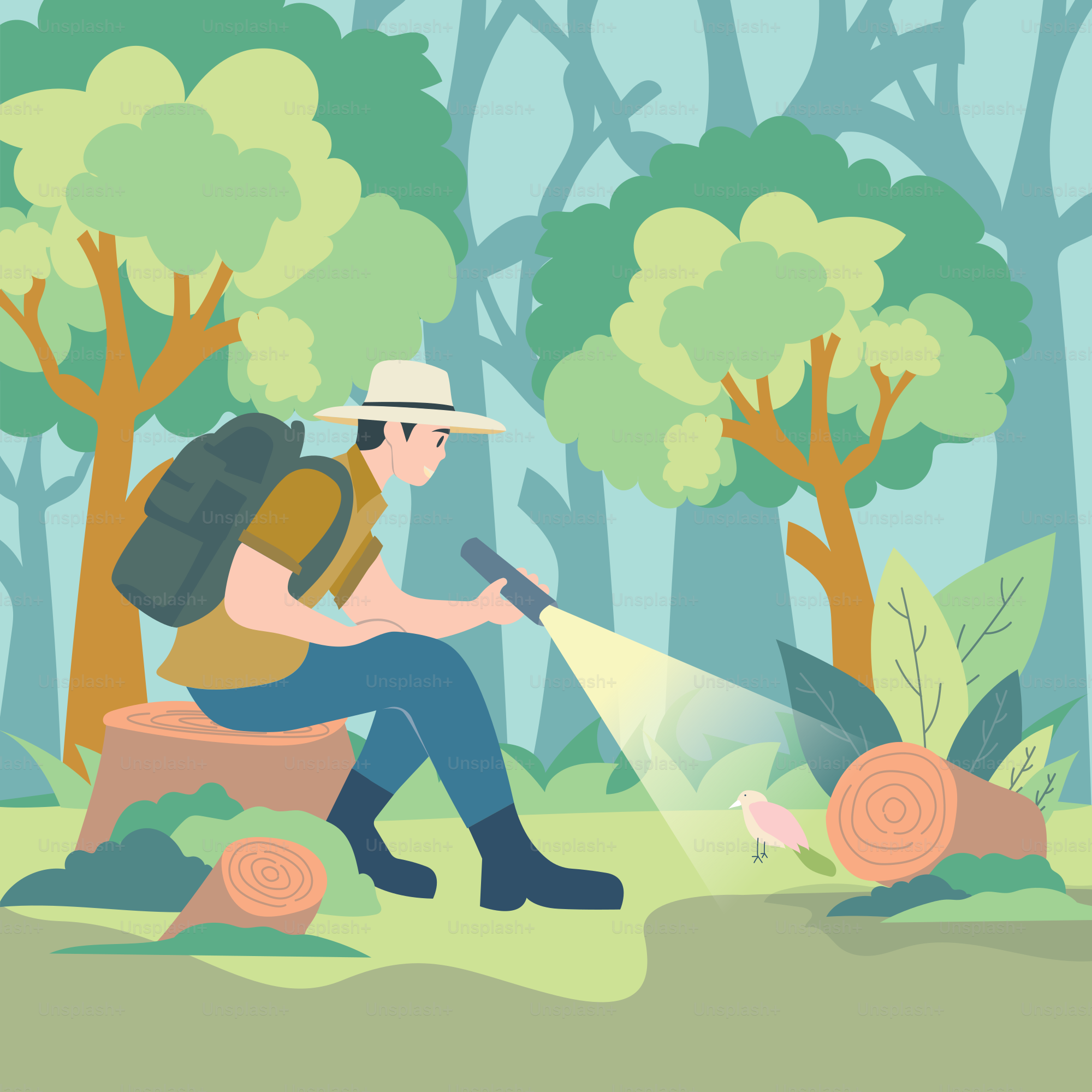 A man sitting on a bench in the woods