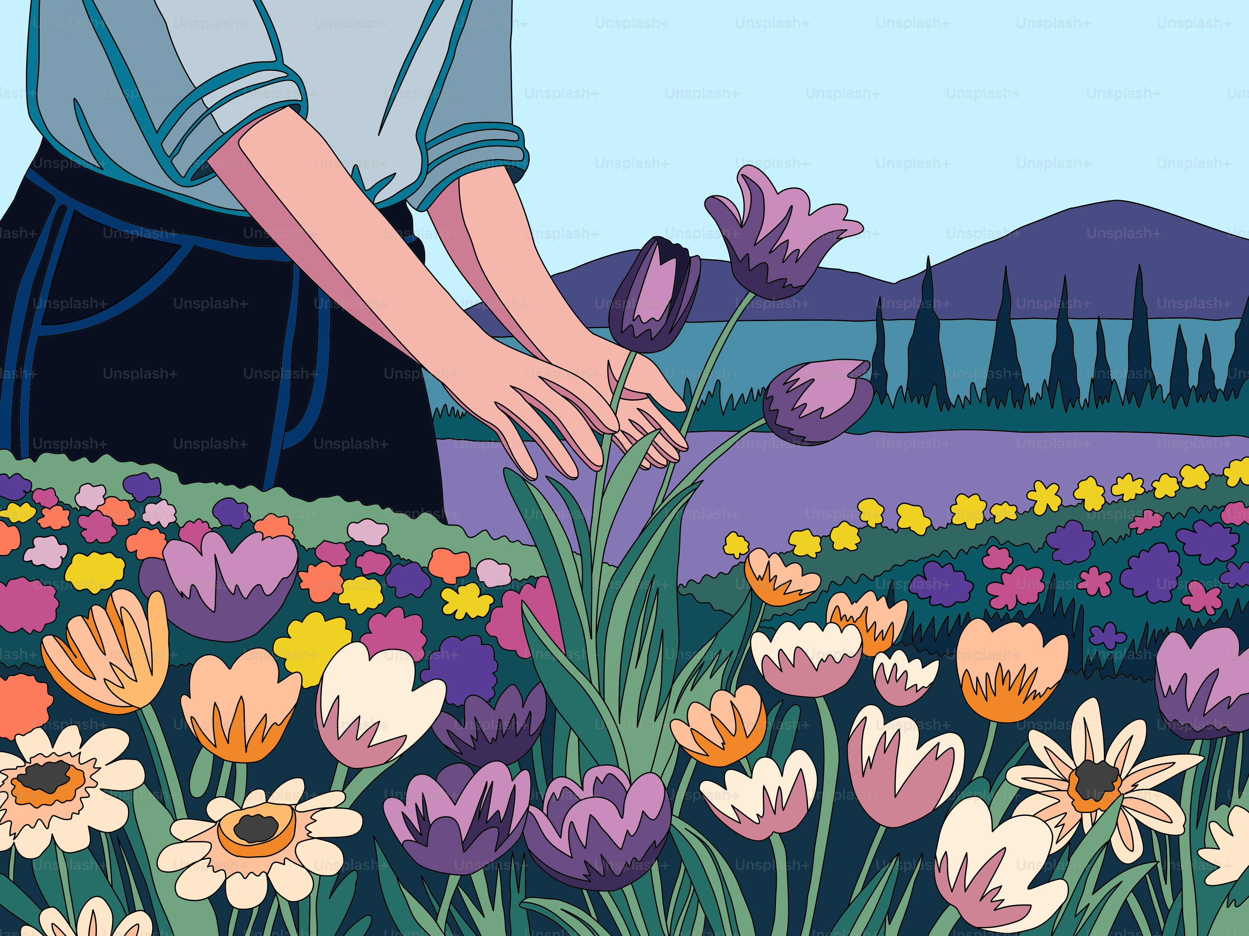 Un homme debout dans un champ de fleurs