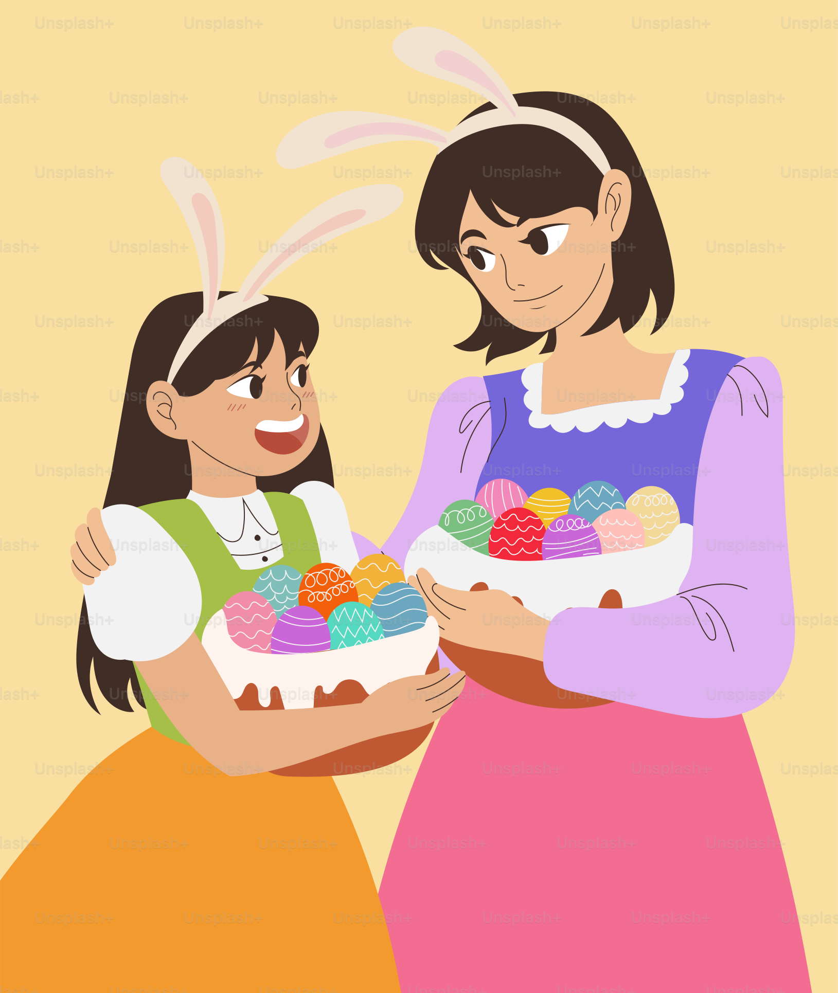 Eine Frau hält einen Kuchen neben einem kleinen Mädchen