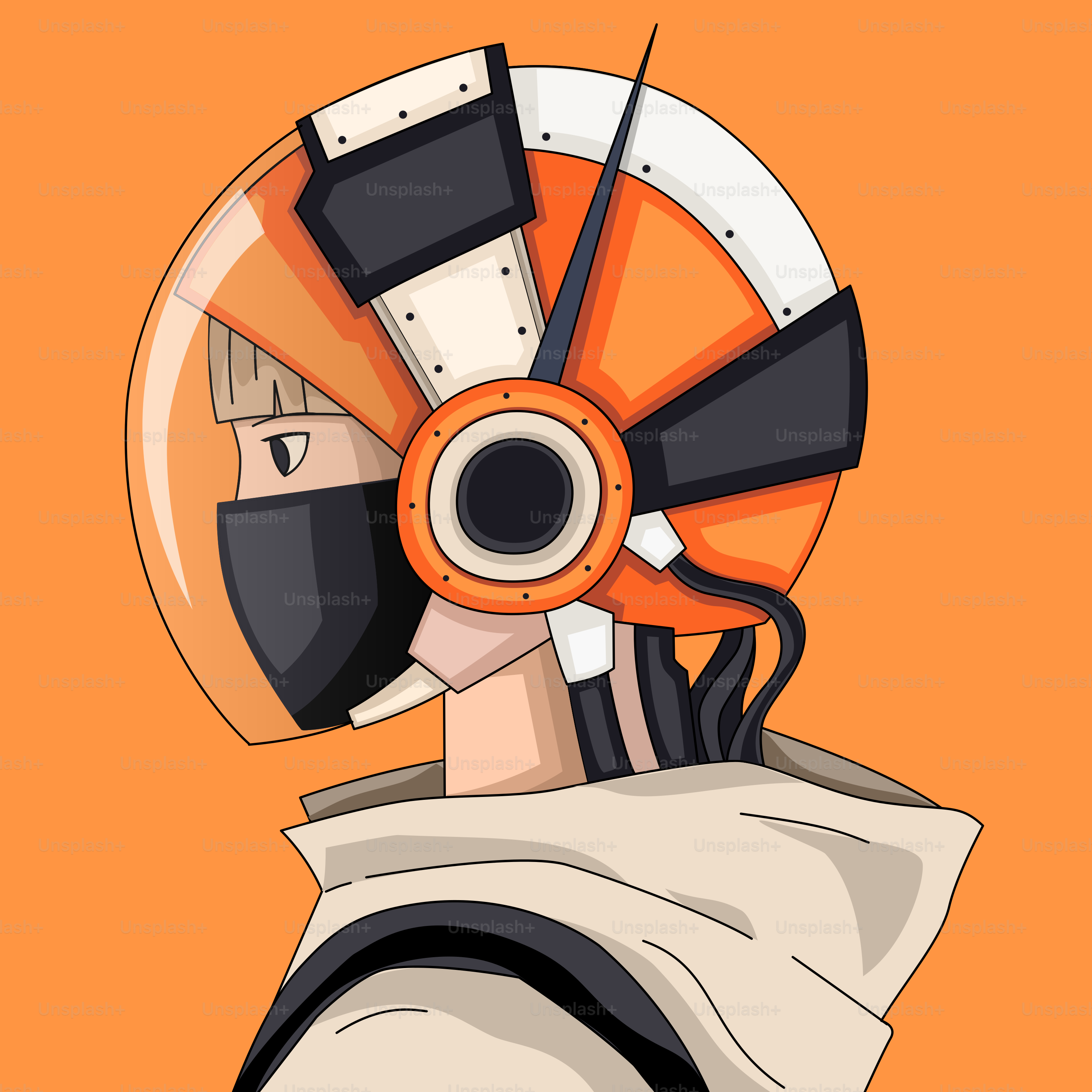 スピーカーが付いたヘルメットをかぶった人物