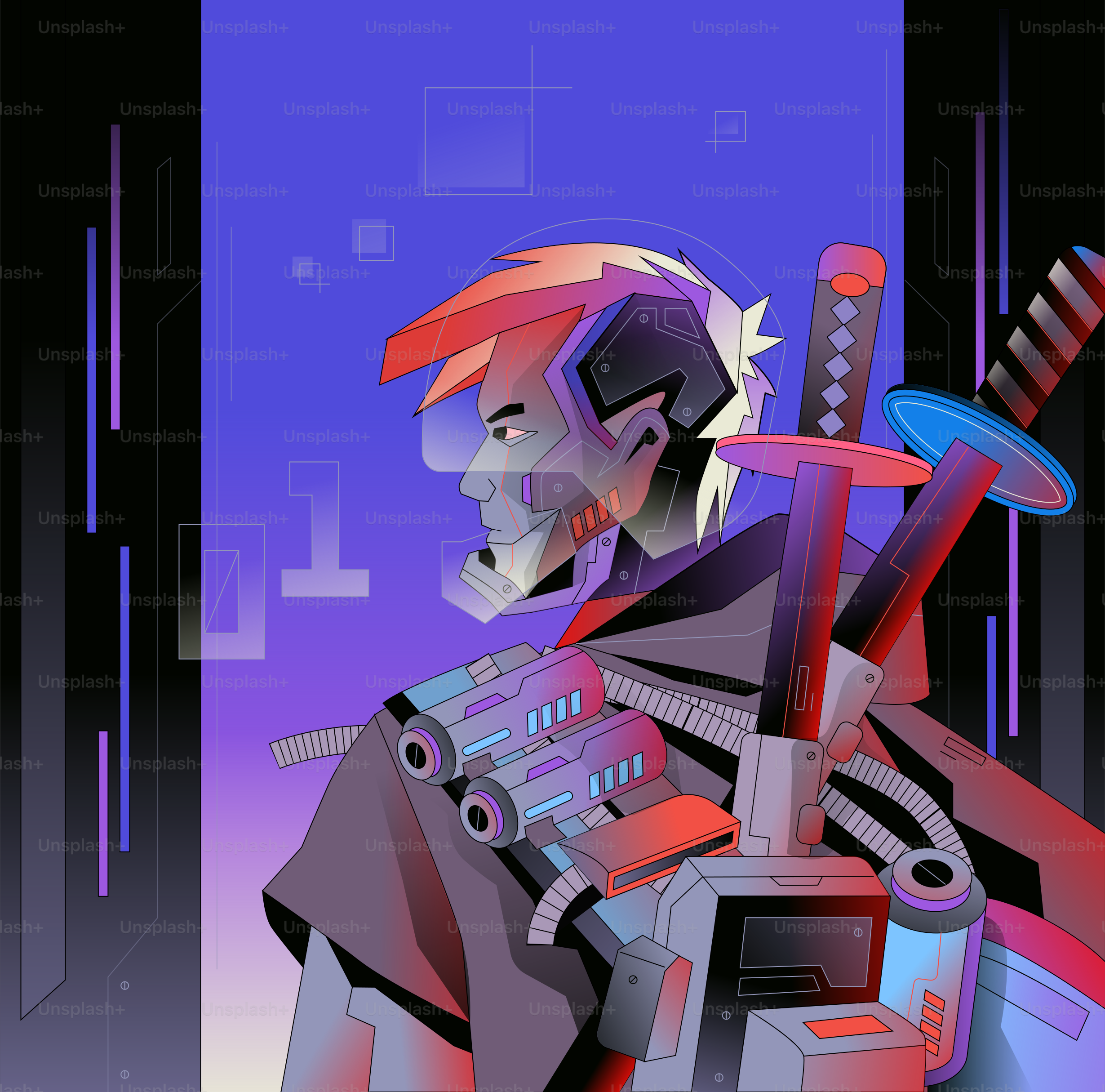 A digital painting of a man holding a sword