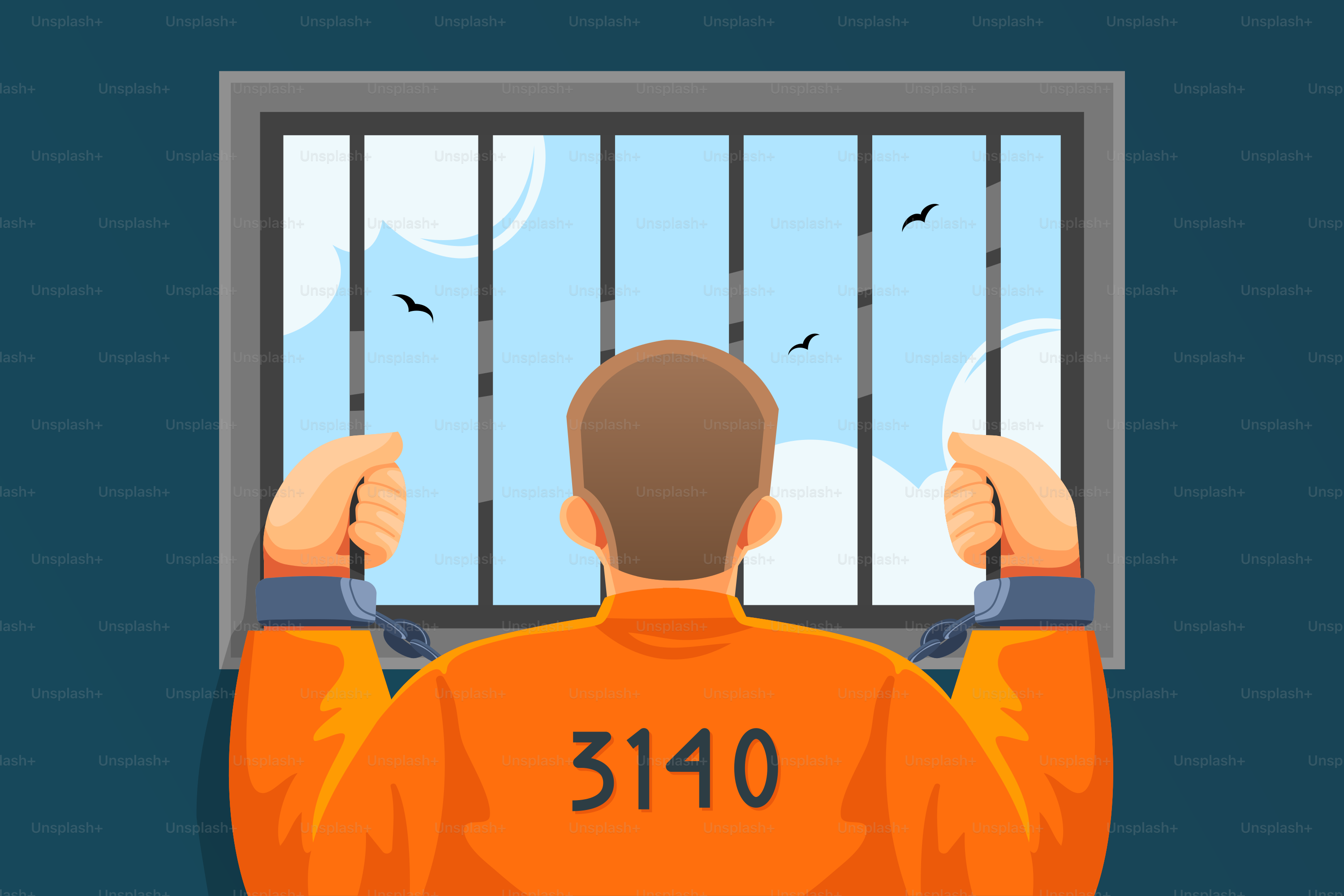 刑務所の窓から外を眺めている男のベクター – Unsplashの図の画像