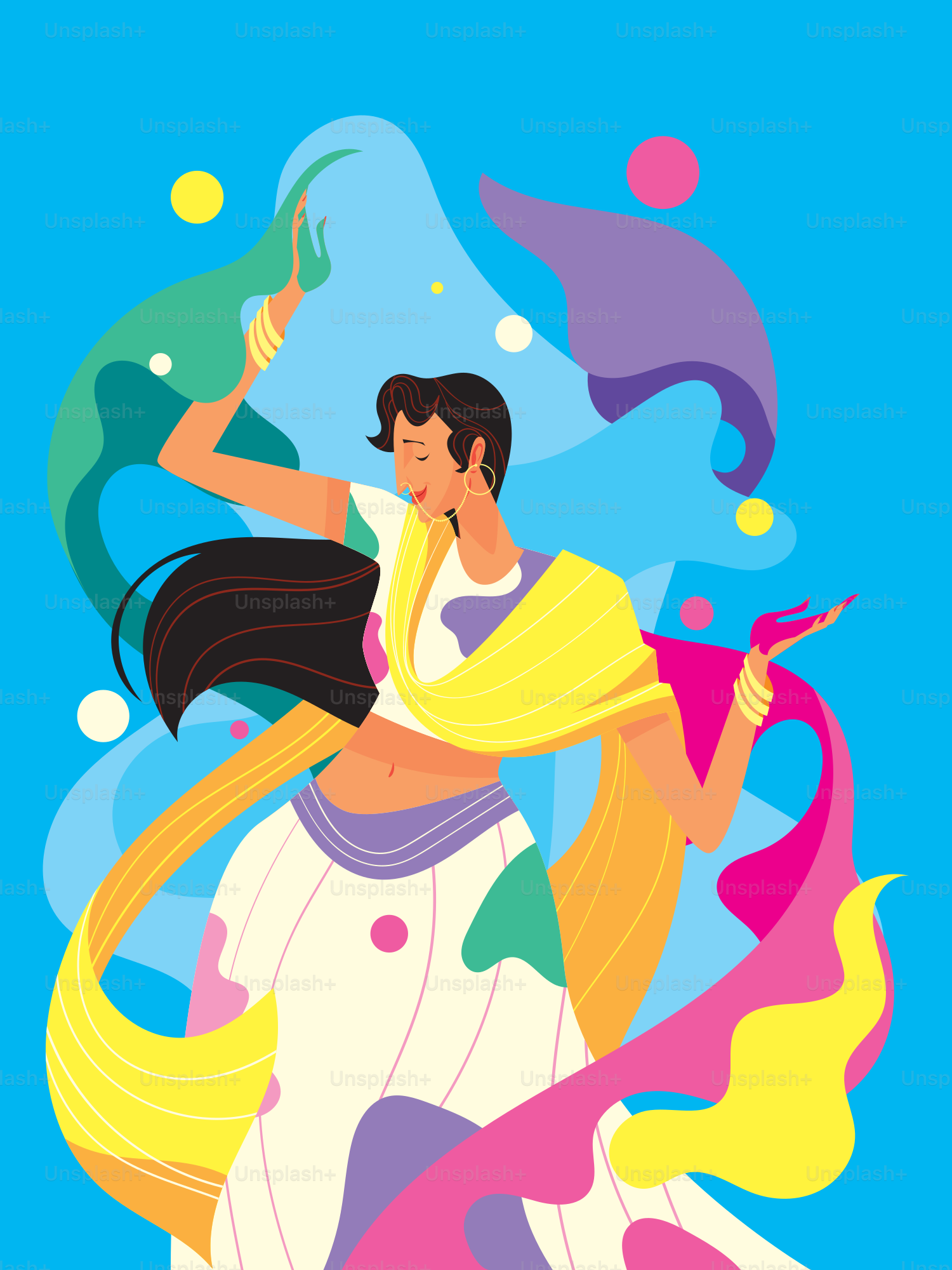 A woman in a colorful dress holding a cell phone