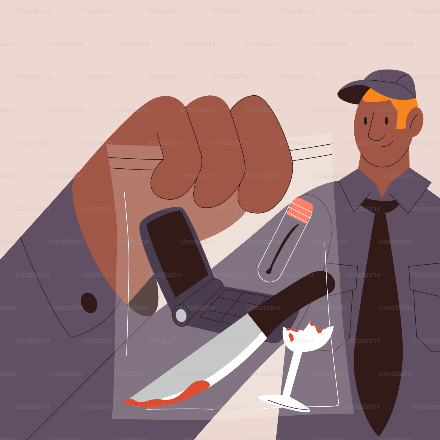 ナイフと携帯電話を持つ男