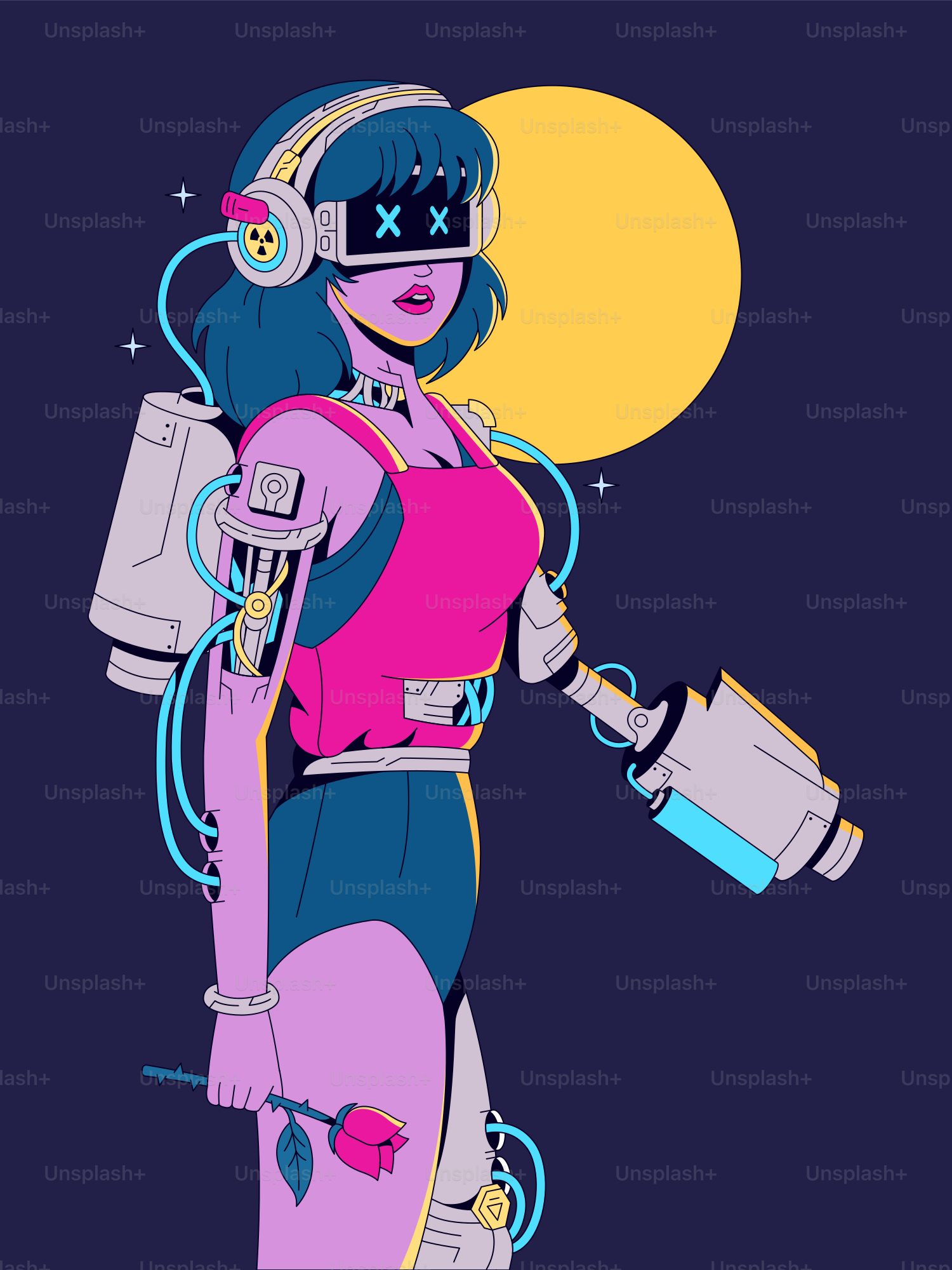 A woman with headphones and a skateboard