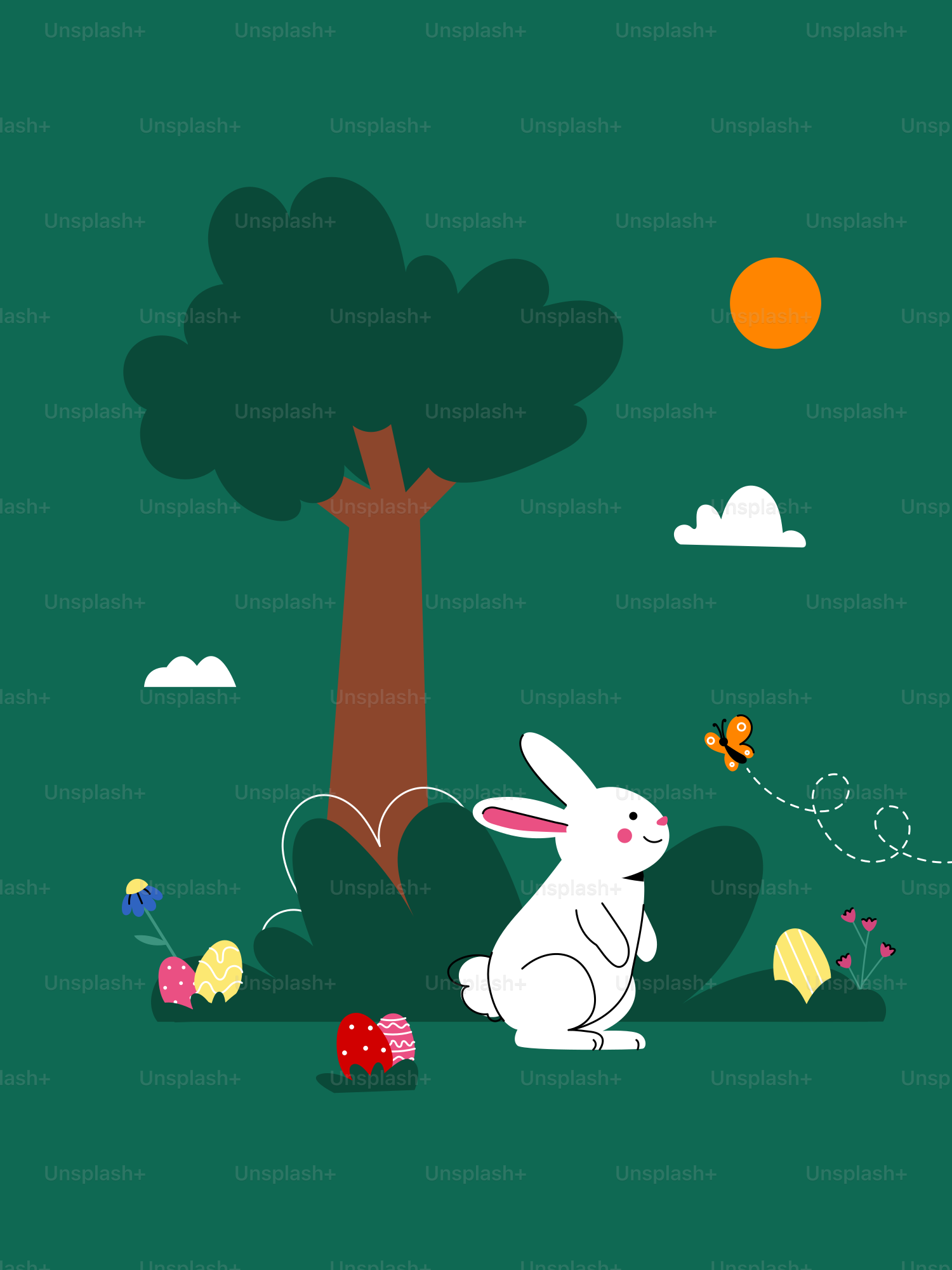 A rabbit sitting under a tree in the grass vector – Spring Image on ...