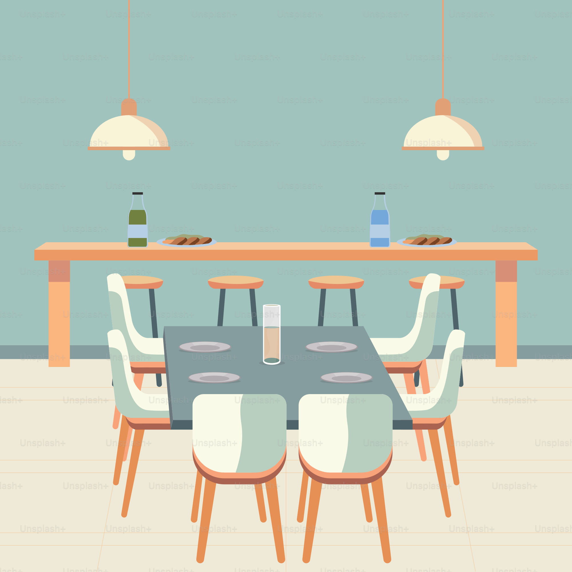 Un comedor con mesa y sillas