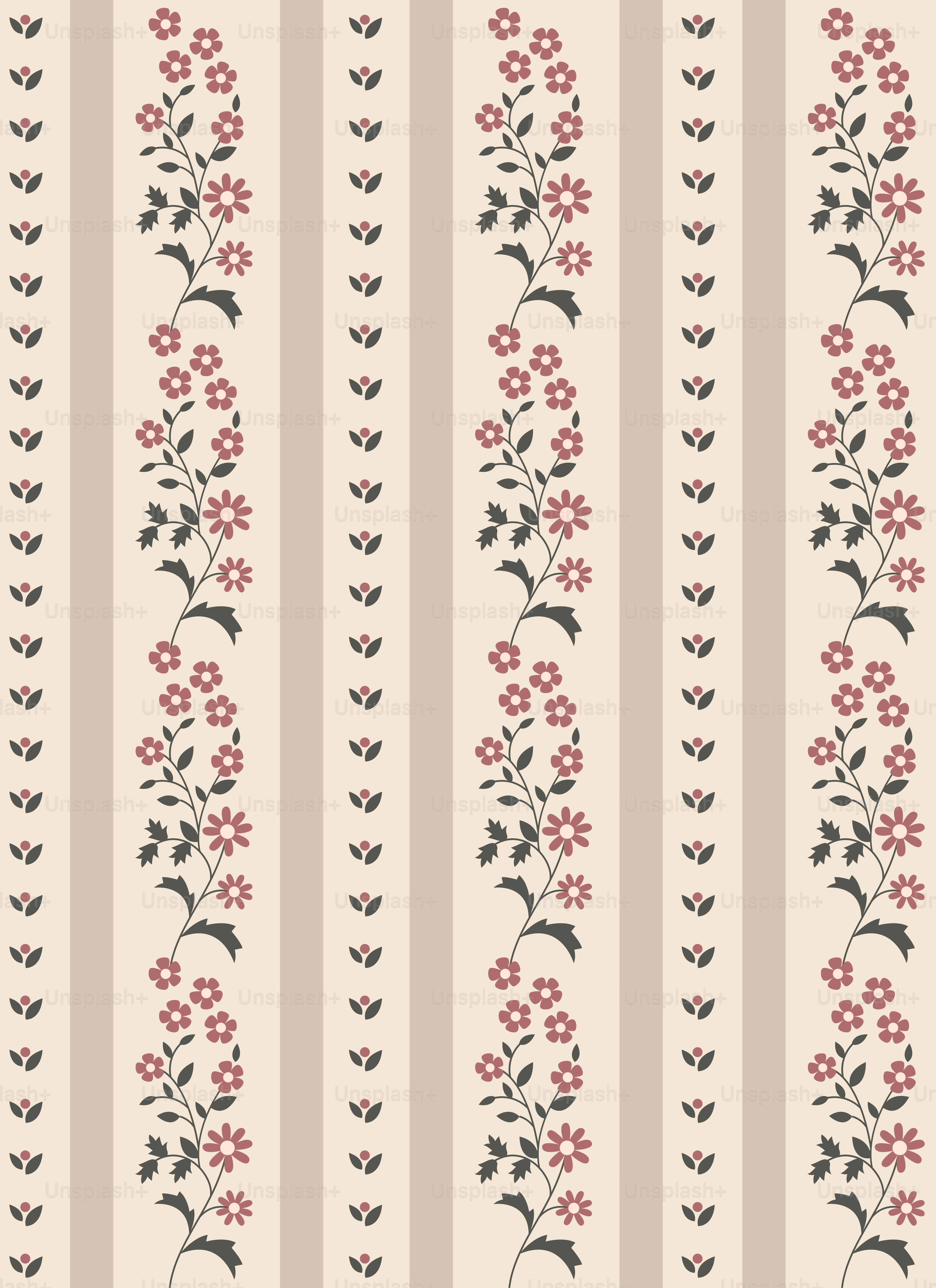 A striped wallpaper with flowers and leaves