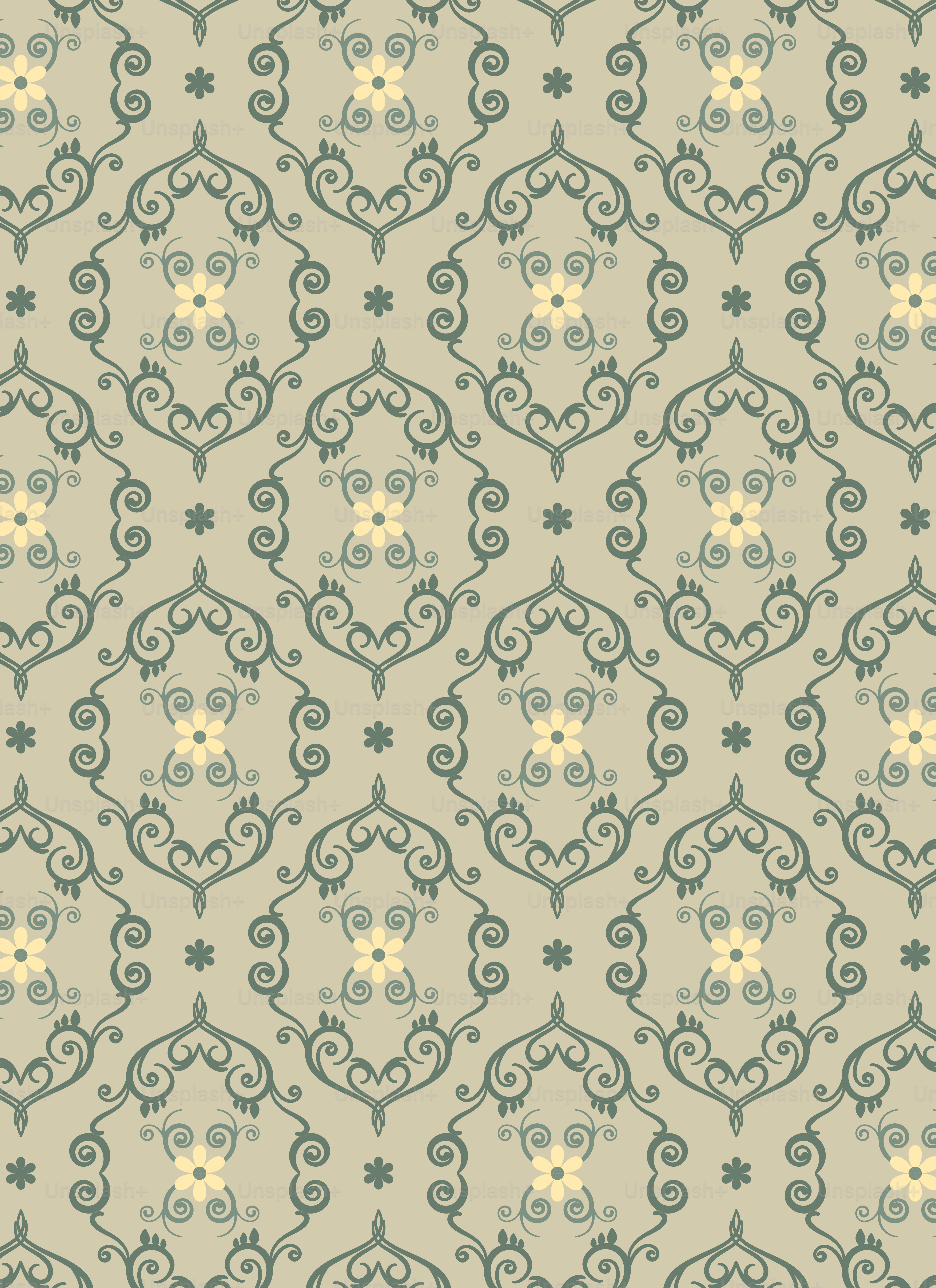 A beige and blue wallpaper with a pattern on it