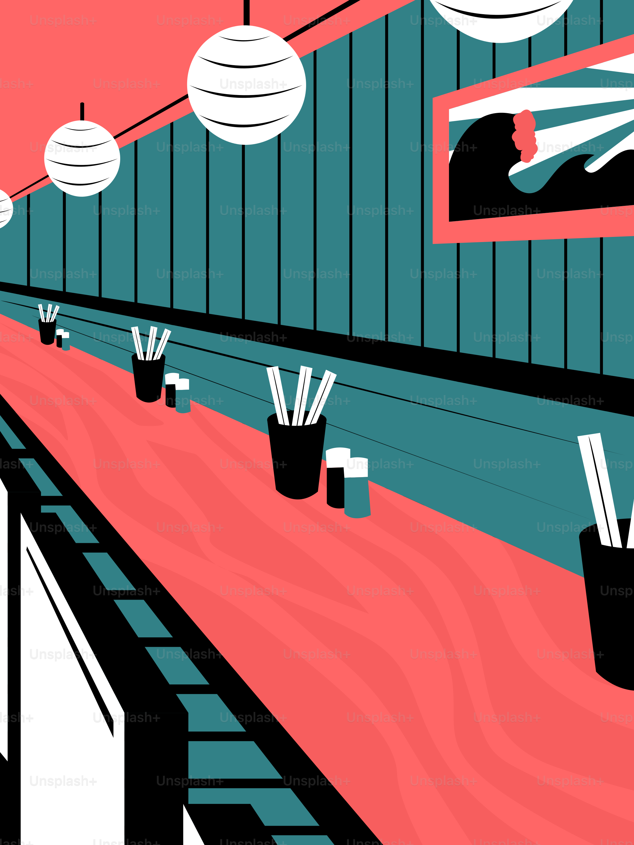 A drawing of a hallway with a red floor