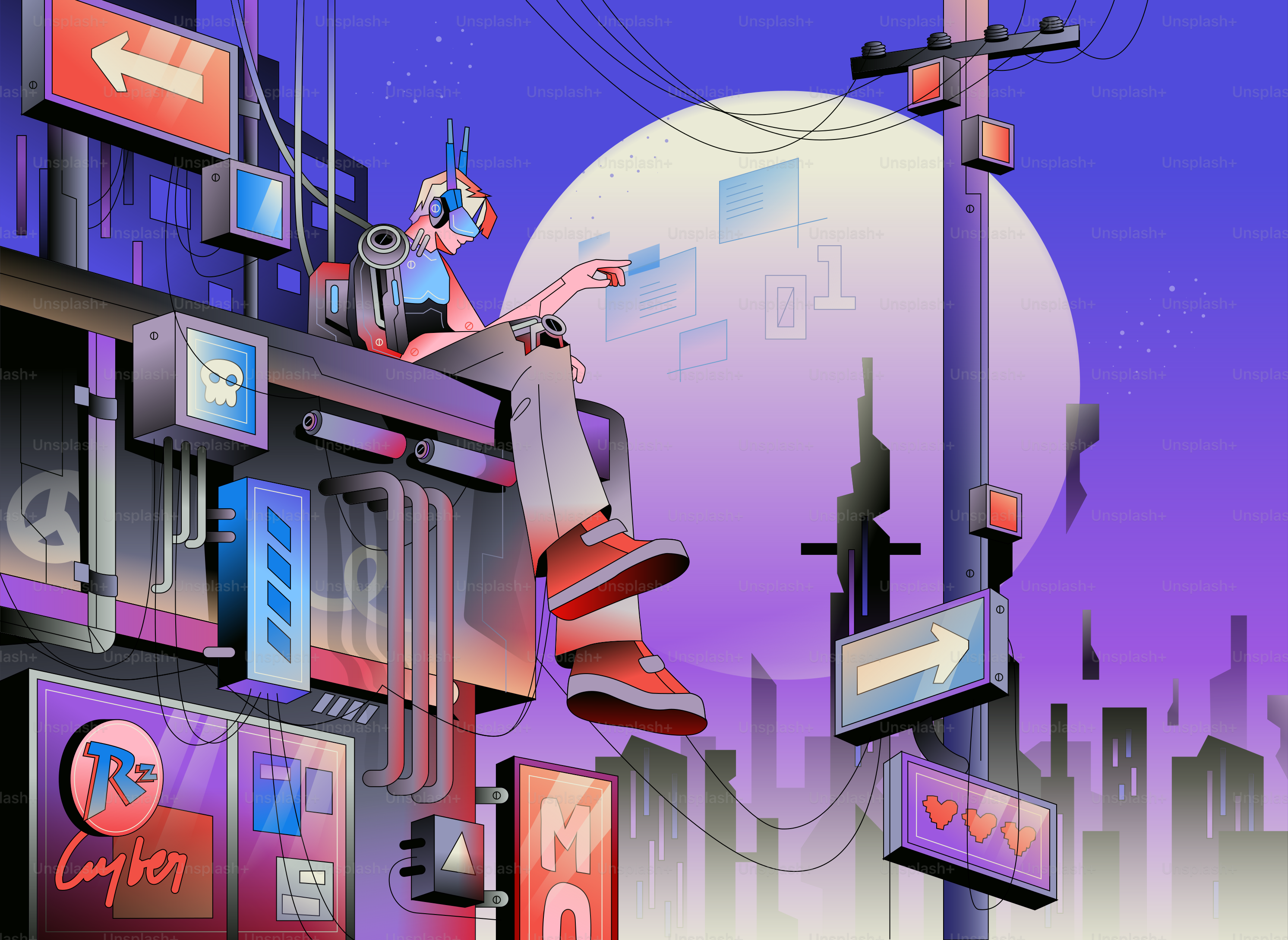 A digital painting of a city at night